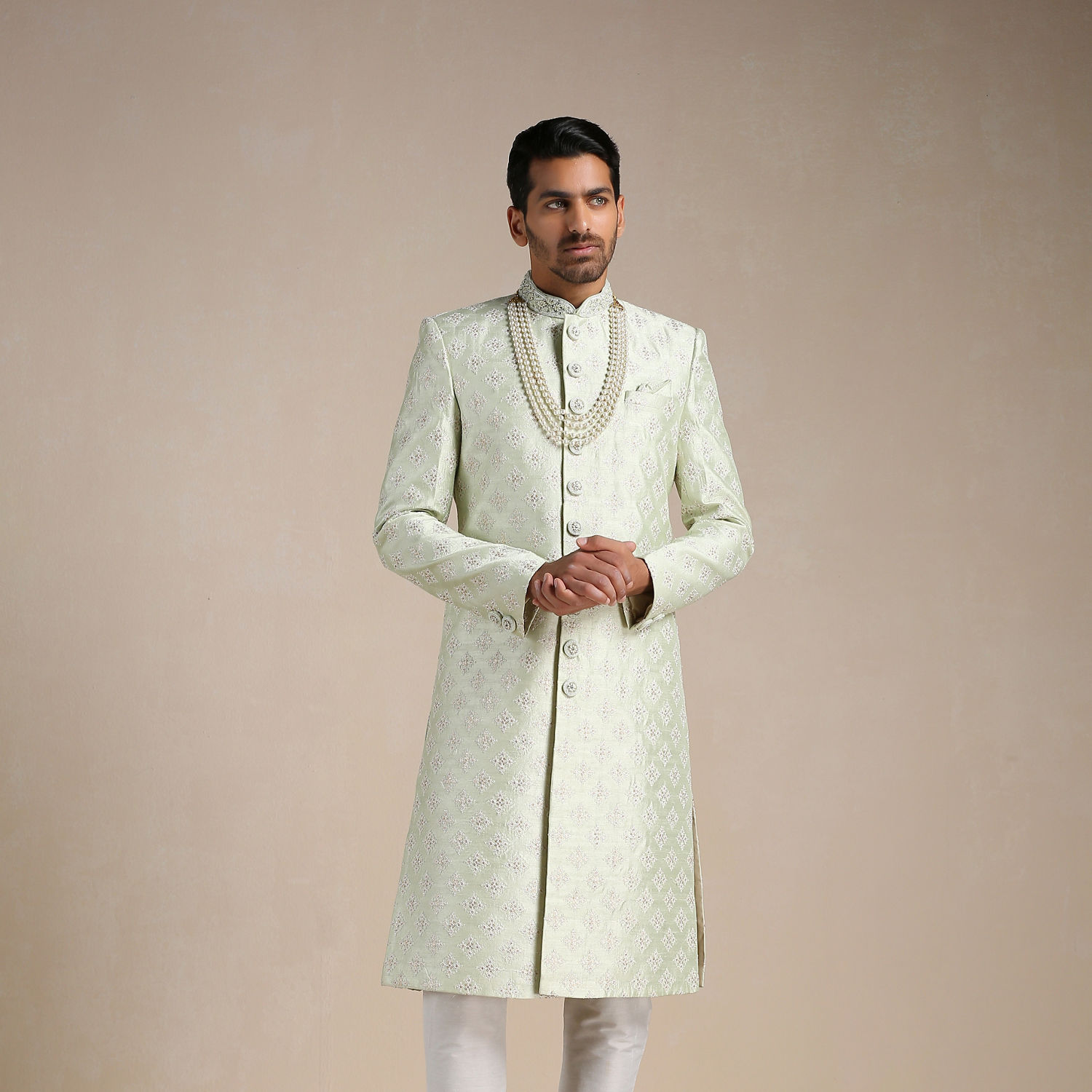 Buy Mint Green Floral Patterned Sherwani Set Online In India Manyavar