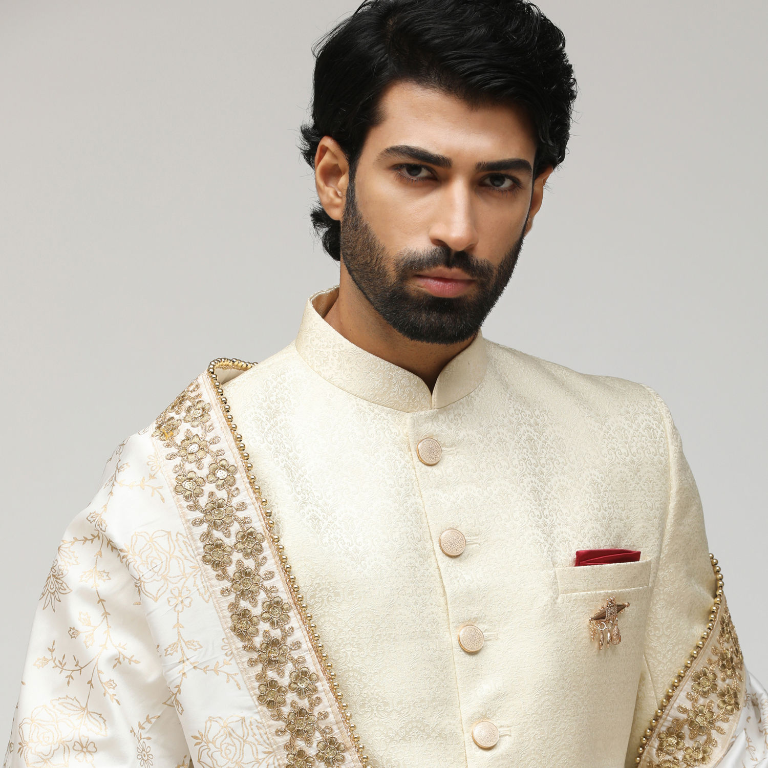 Buy Light Cream Self Design Sherwani Online in India @Manyavar ...