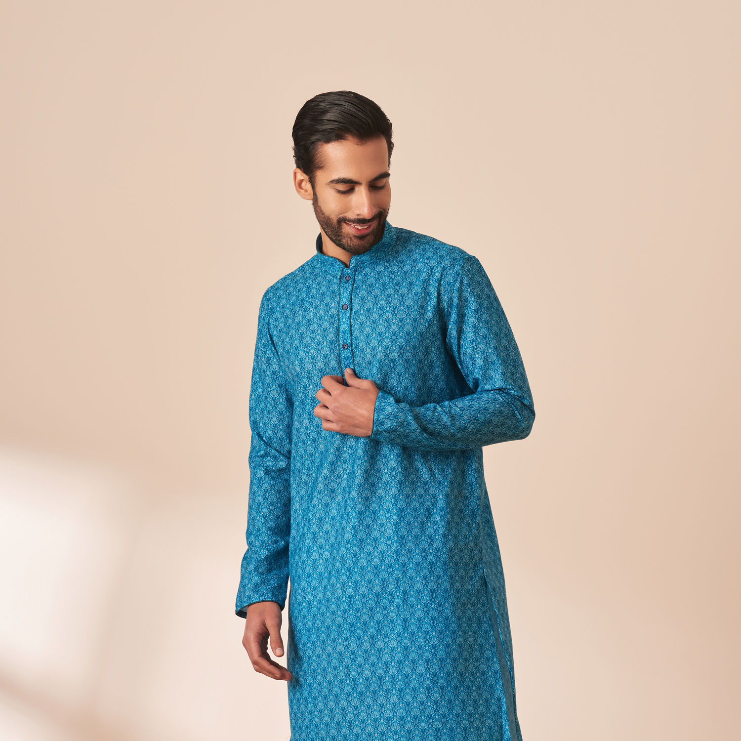 Kurta for Men - Buy Ocean Blue Printed Kurta Online @Manyavar