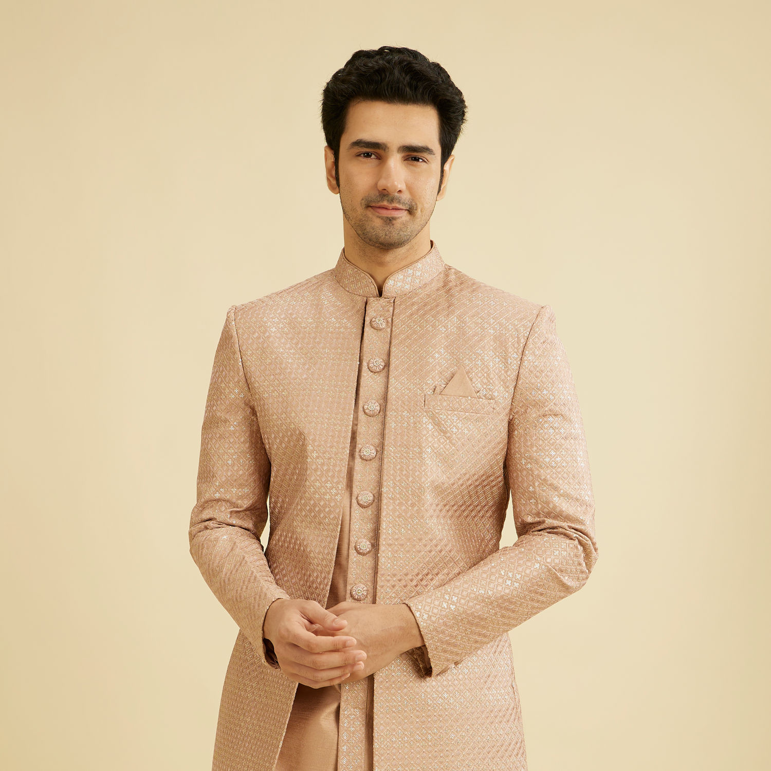 Manyavar hot sale pink sherwani