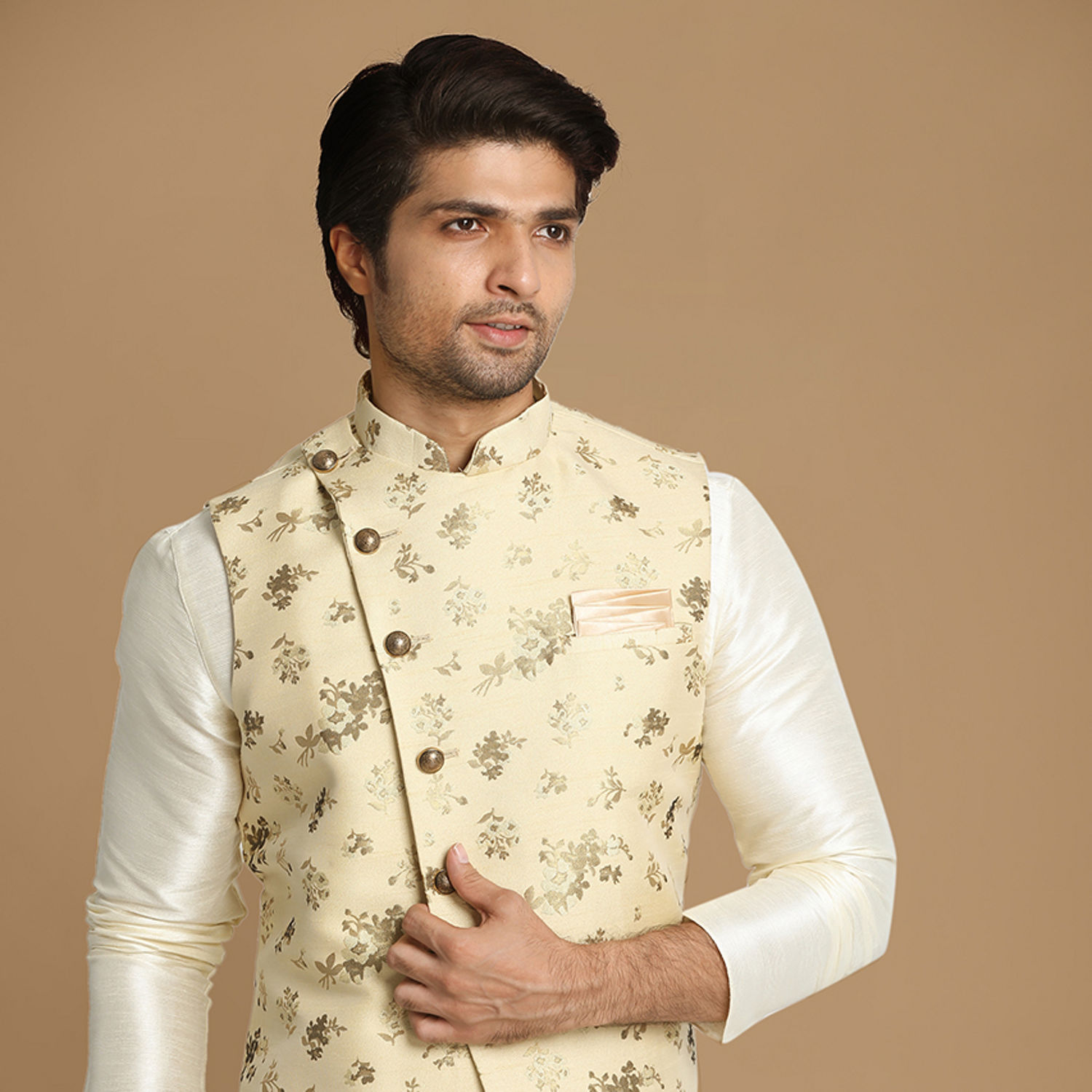 Kurta Jacket Set for Men - Buy Biege Floral Print Kurta Jacket Set ...