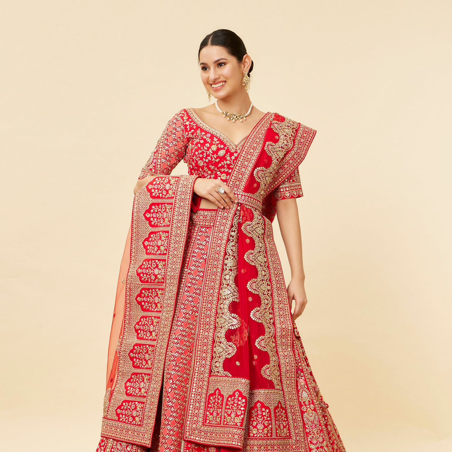 Engaging Red Color Art Silk Fabric Designer Bridal Lehenga With Embroidered  Work