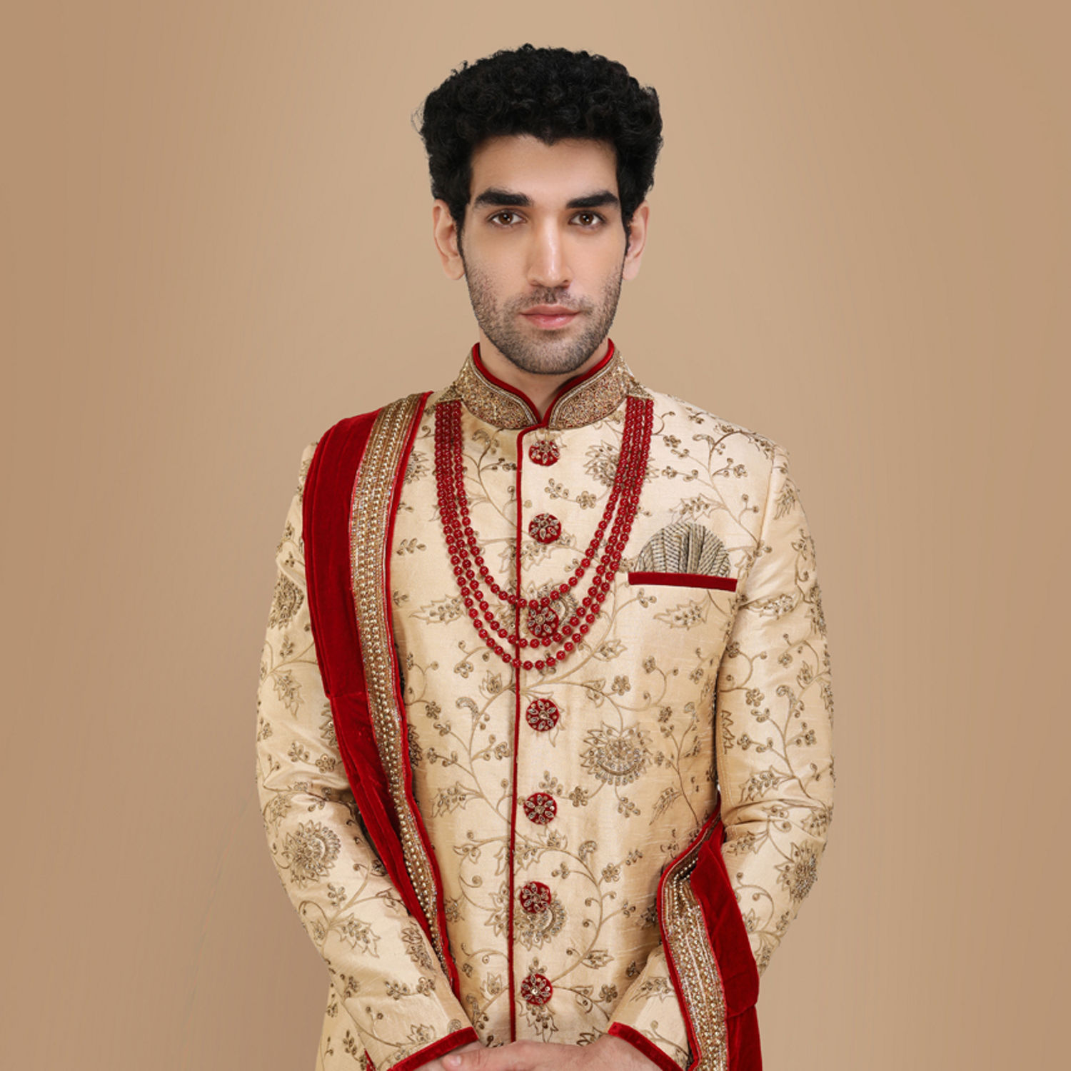 Royal Sherwani Wedding Attire for Dulha with Shawl #GN44 - CUSTOM SIZE |  Wedding dress fabrics, Sherwani, Wedding attire