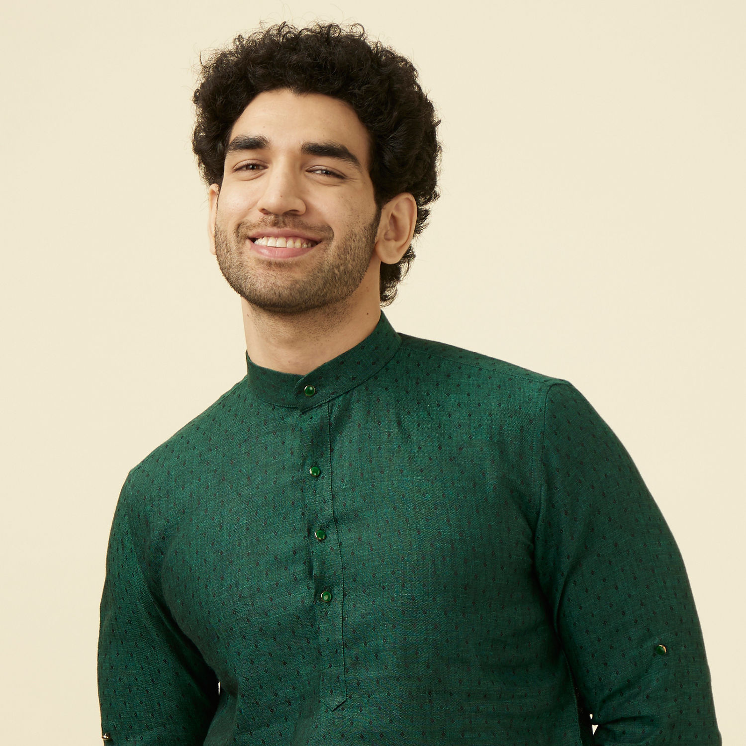 Buy Moss Green Self Patterned Kurta Online in the UK Manyavar Kurta for Men