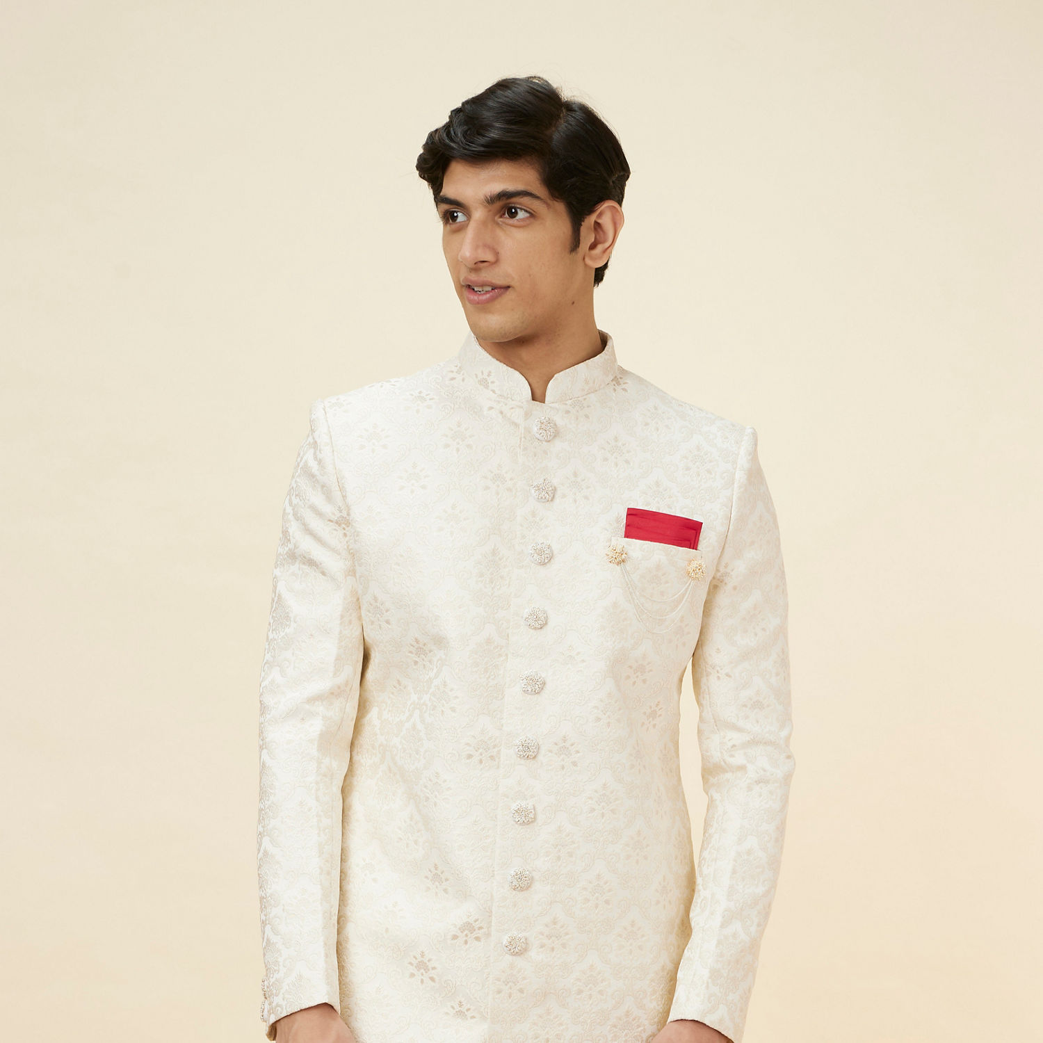 Buy Pearl White Floral Jaal Patterned Sherwani Set Online in India ...