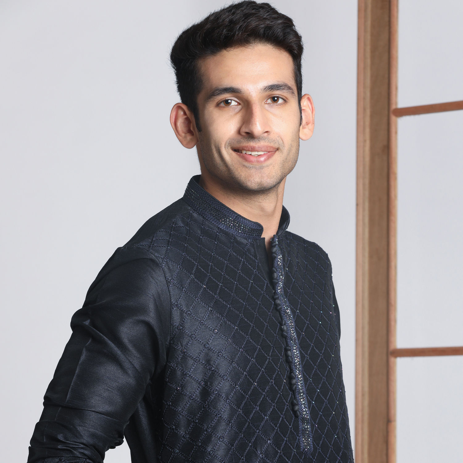 Buy Navy Blue Self Design Kurta Pajama Online in India @Manyavar ...