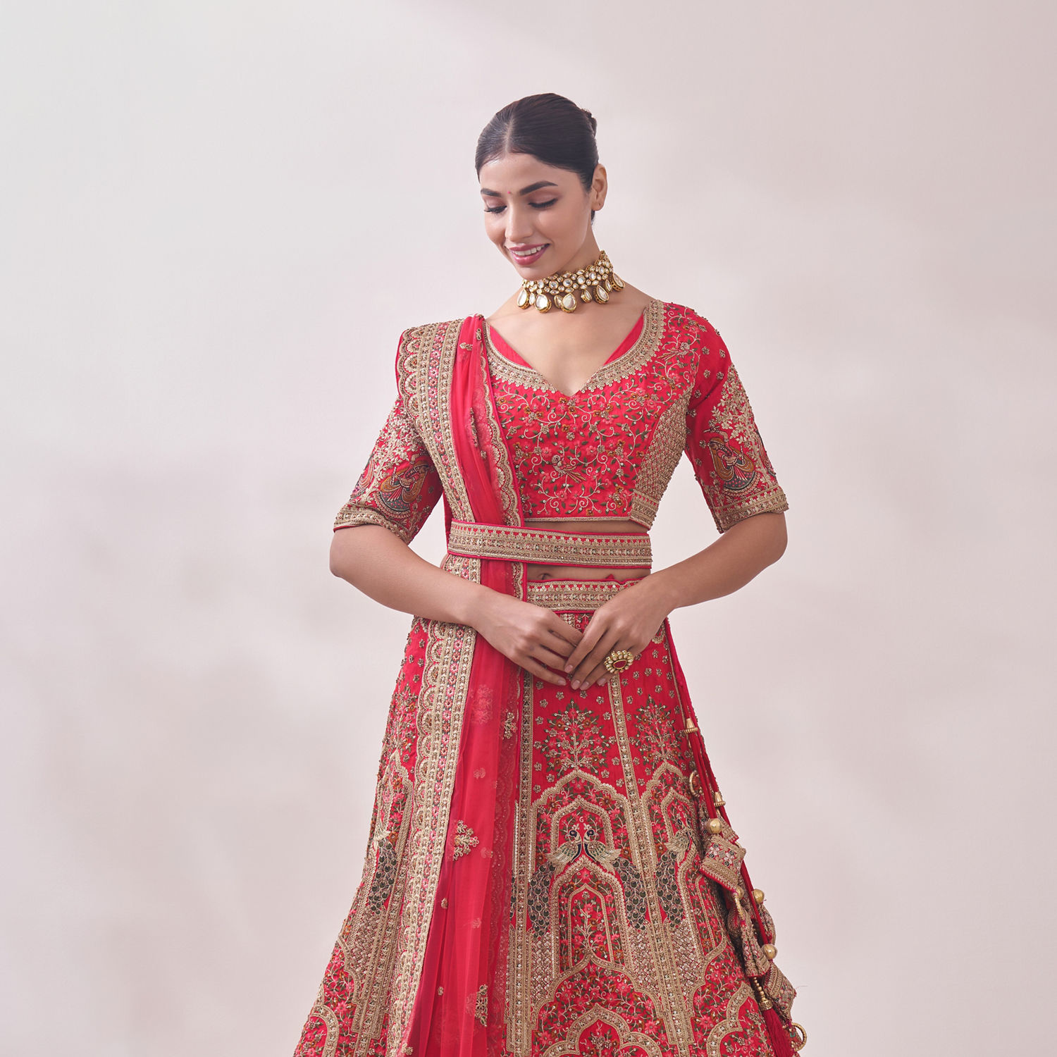 Buy Rich Red Aari Embroidered Lehenga Online in India @Mohey - Mohey for  Women