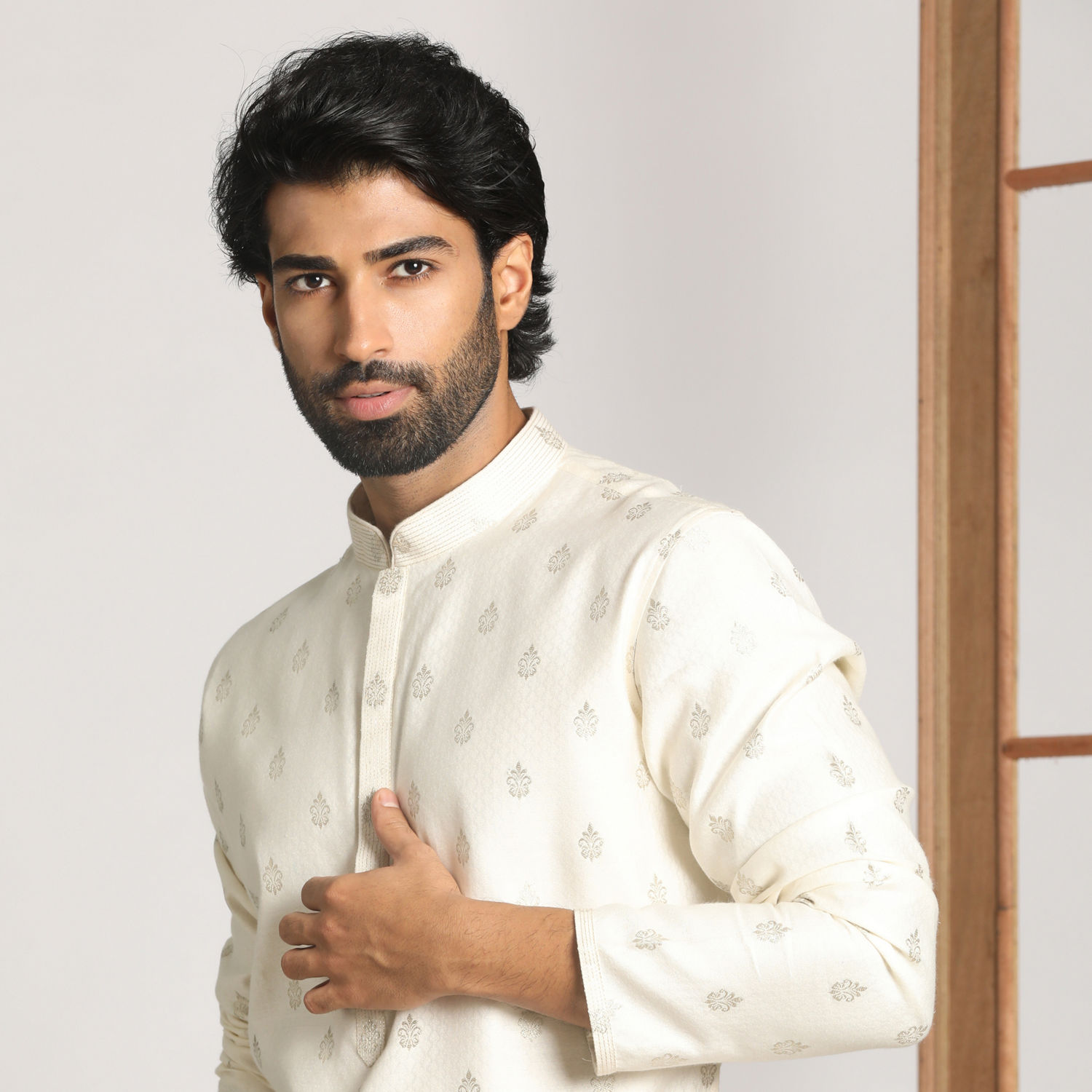 Kurta Pajama for Men - Buy Pearl White Kurta Jacket With Printed Motifs ...