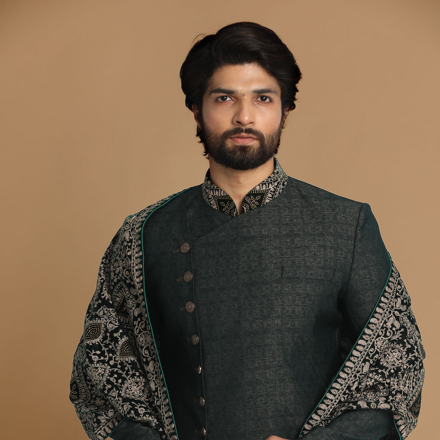 Buy Bottle Green Indo Western Set Online in the USA @Manyavar - Indo ...