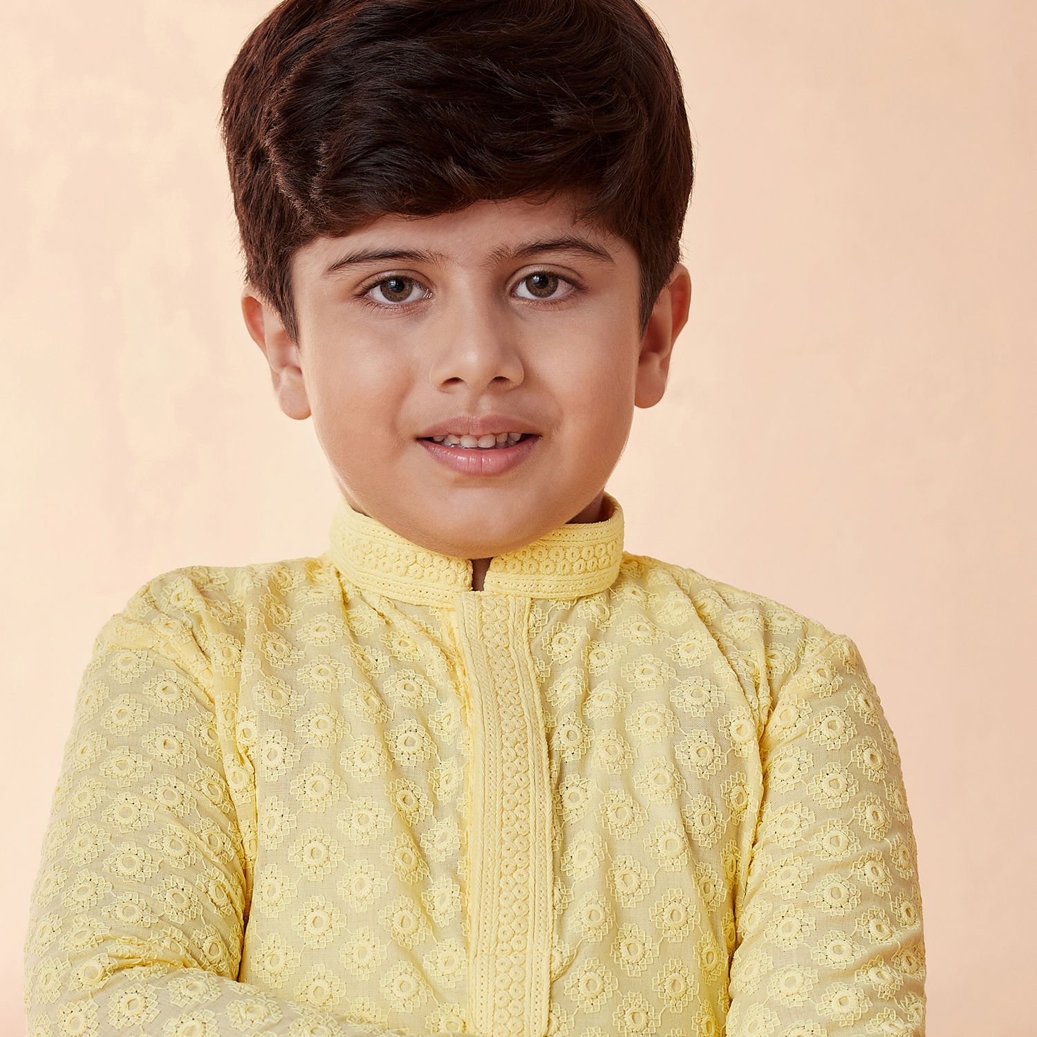 Buy Boys Light Yellow Chikan Kurta Set Online in India @Manyavar ...