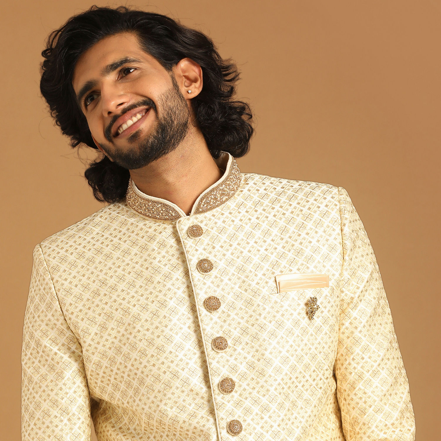 Sherwani for Men - Buy Luxe Cream Color Sherwani Online @Manyavar