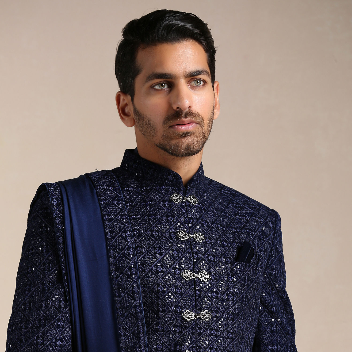 Sherwani for Men - Buy Royal Blue Sequined Sherwani Set Online @Manyavar