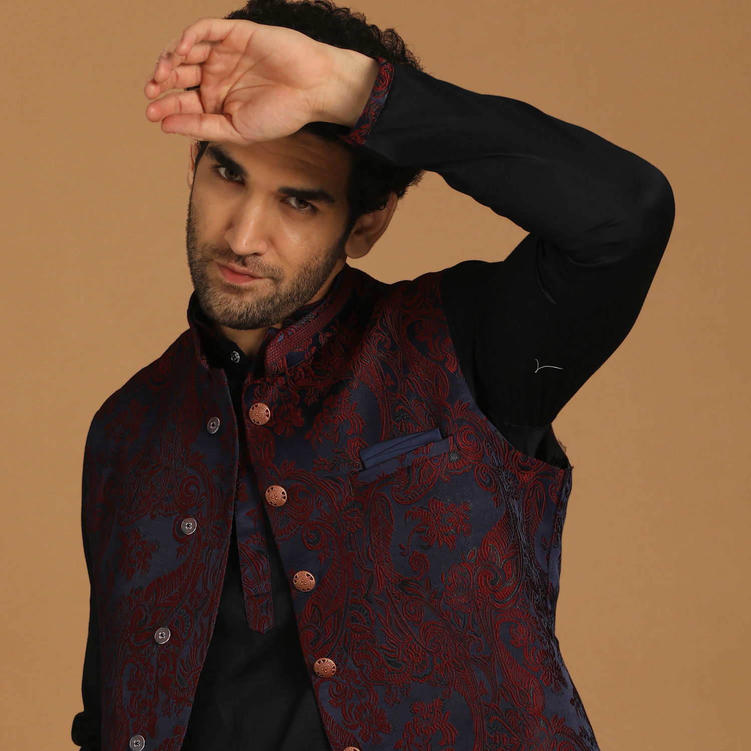 Kurta Jacket Set for Men - Buy Paisley Blue Kurta Jacket Set Online ...