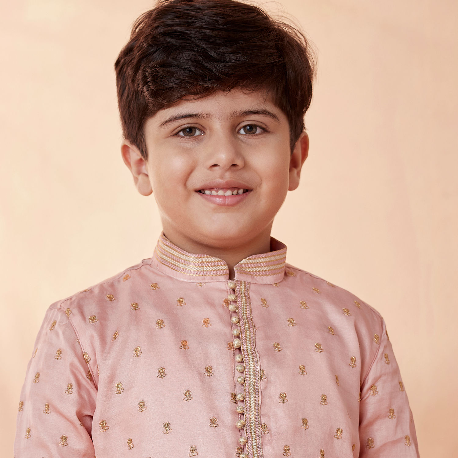 Buy Boys Coral Pink Self Motif Kurta Set Online in the USA @Manyavar ...