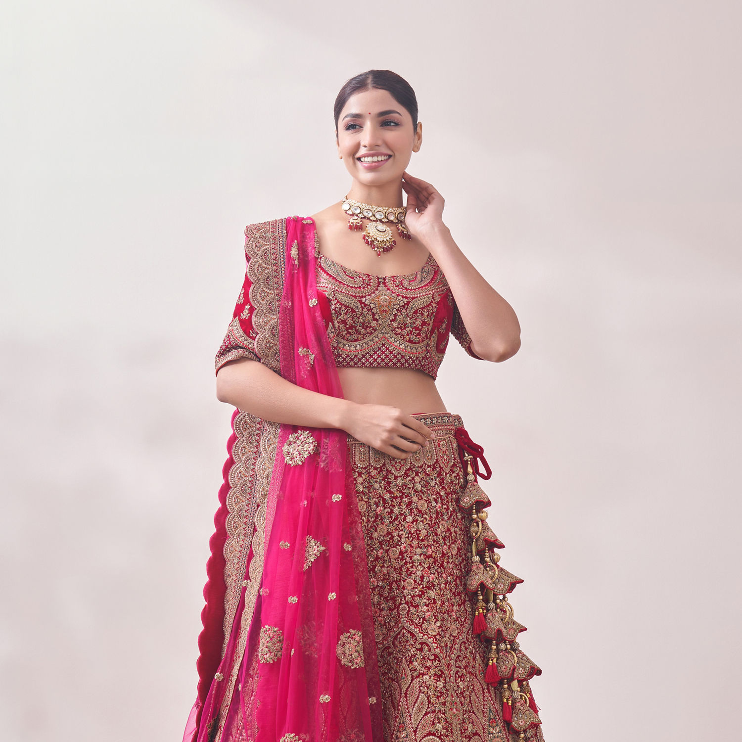 Buy Peony Pink and Maroon Imperial Patterned Bridal Lehenga Online in India  @Mohey - Lehenga for Women