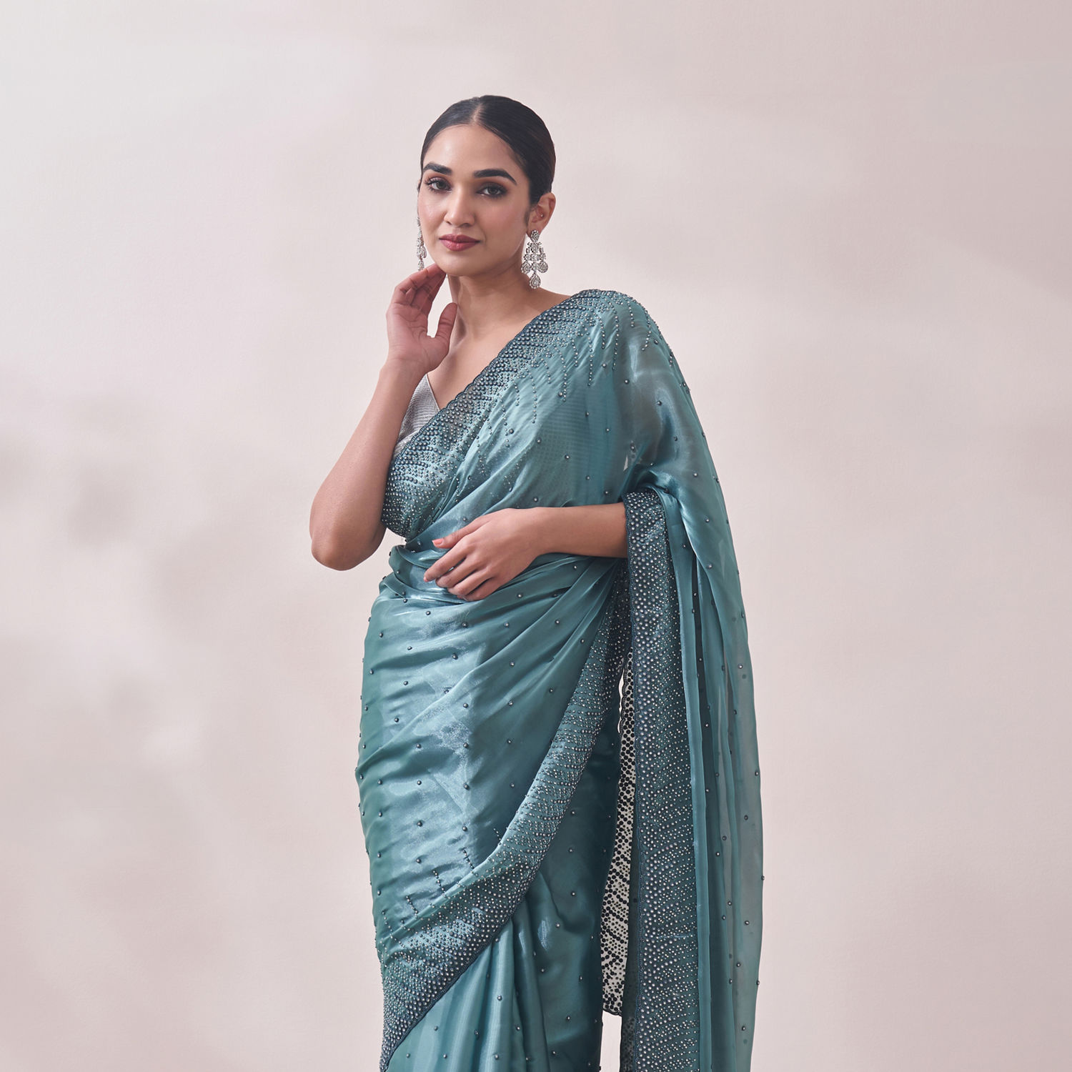 Buy Teal Blue Stone Embellished Saree Online in India @Mohey - Saree ...