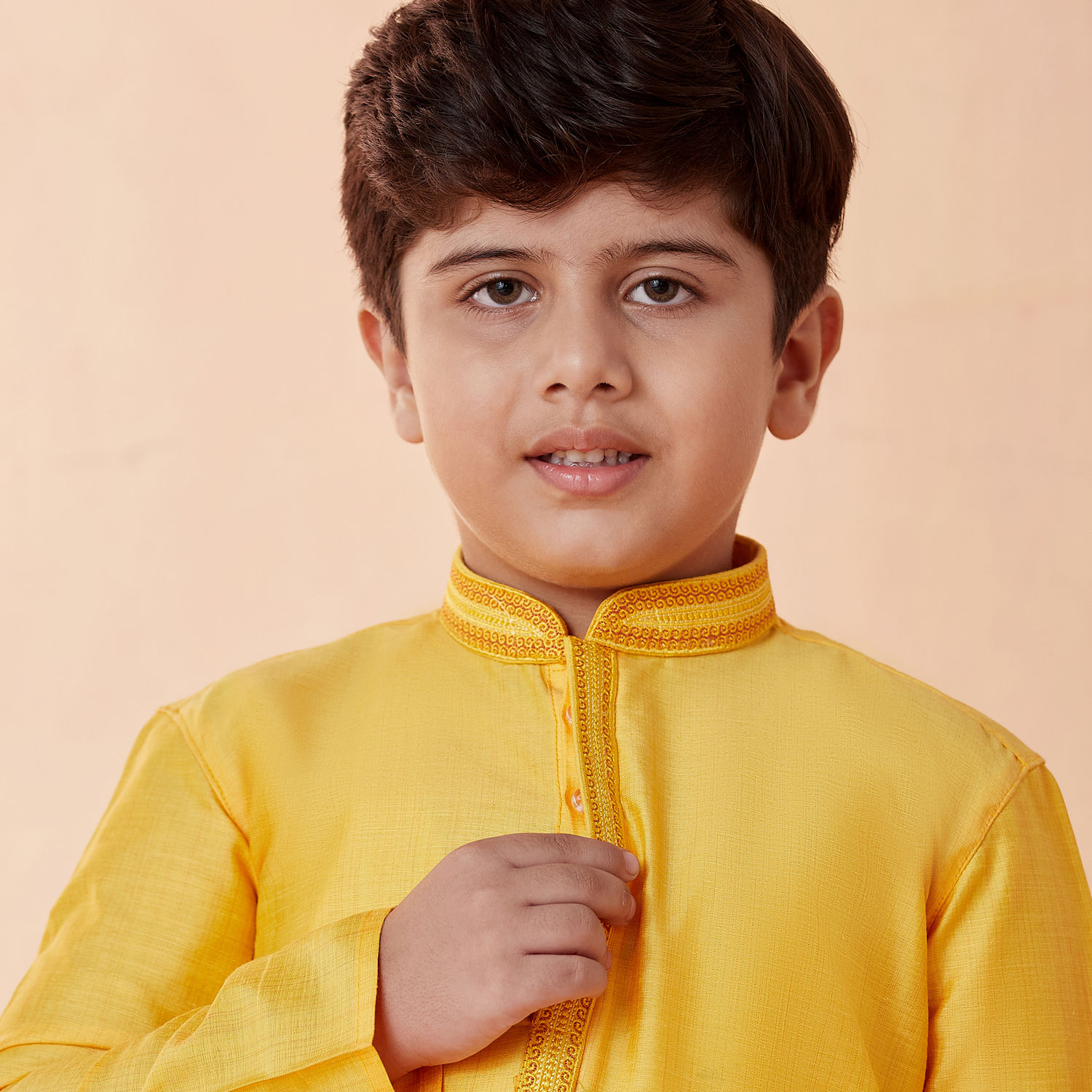 Kurta Pajama for Boys - Buy Boys Mustard Yellow Solid Kurta Set Online ...