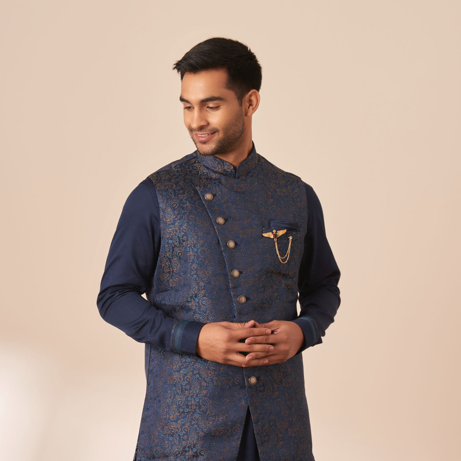 Kurta Jacket Set for Men - Buy Sapphire Blue Paisley Kurta Jacket Set ...