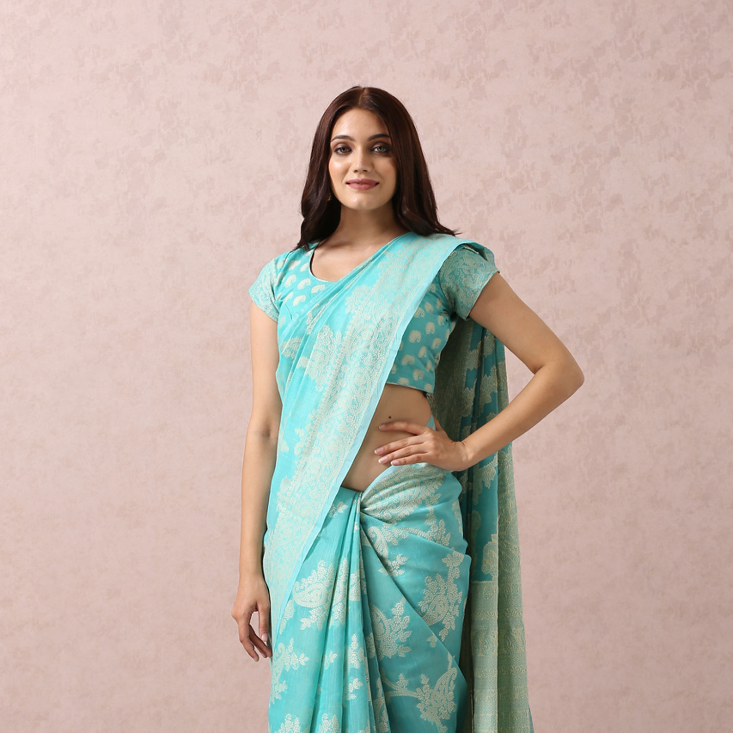 Saree for Women - Buy Teal Blue Printed Saree Online @Mohey