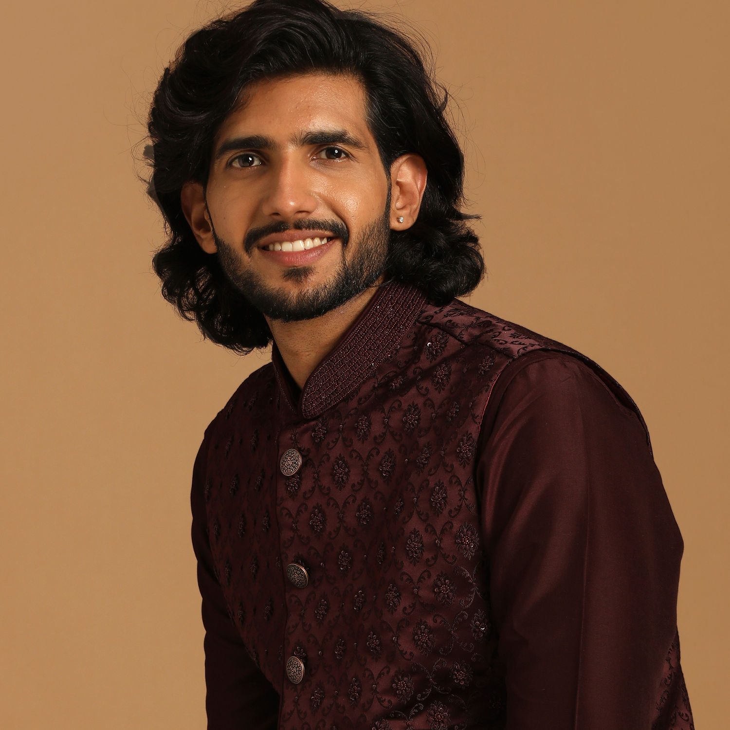 Buy Wine Self Design Kurta Jacket Set Online in India @Manyavar - Kurta ...