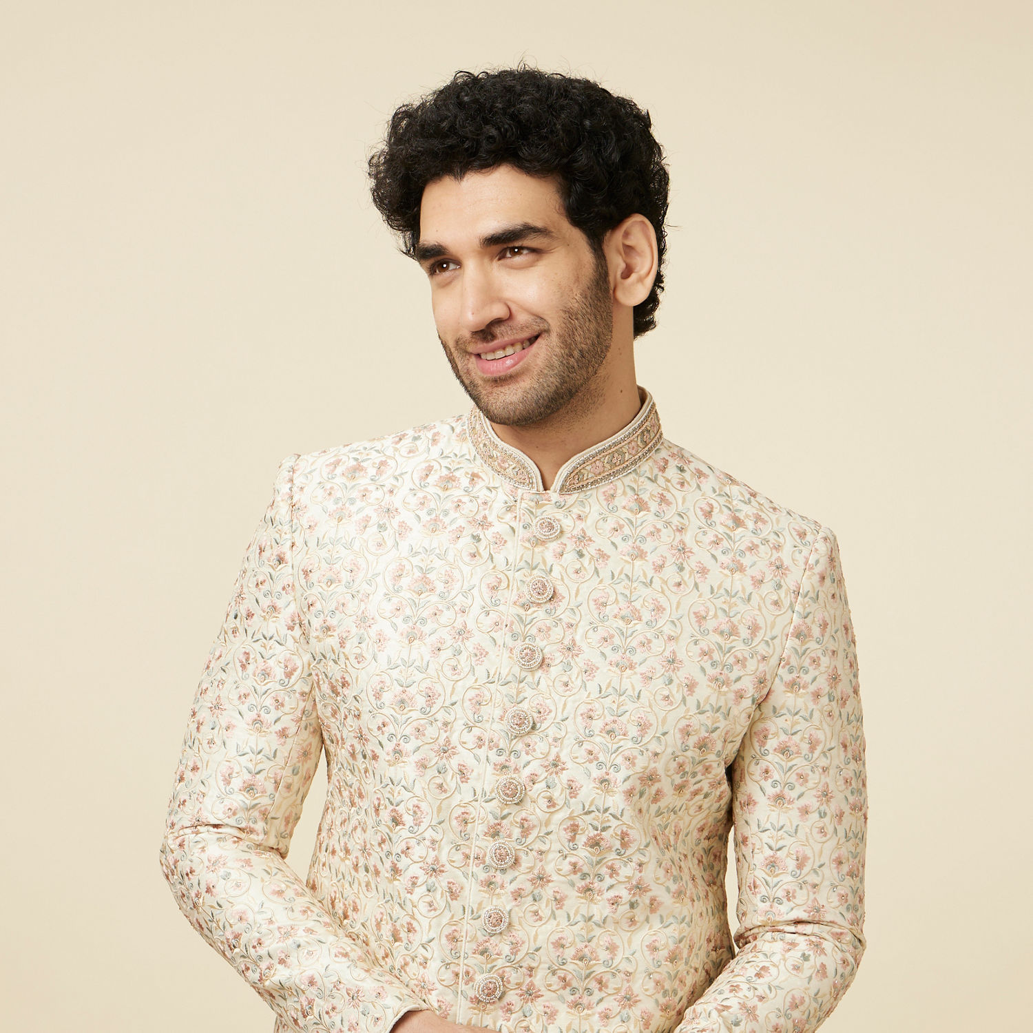 Buy Plush Cream Color Sherwani Set Online in the USA Manyavar Sherwani for Men