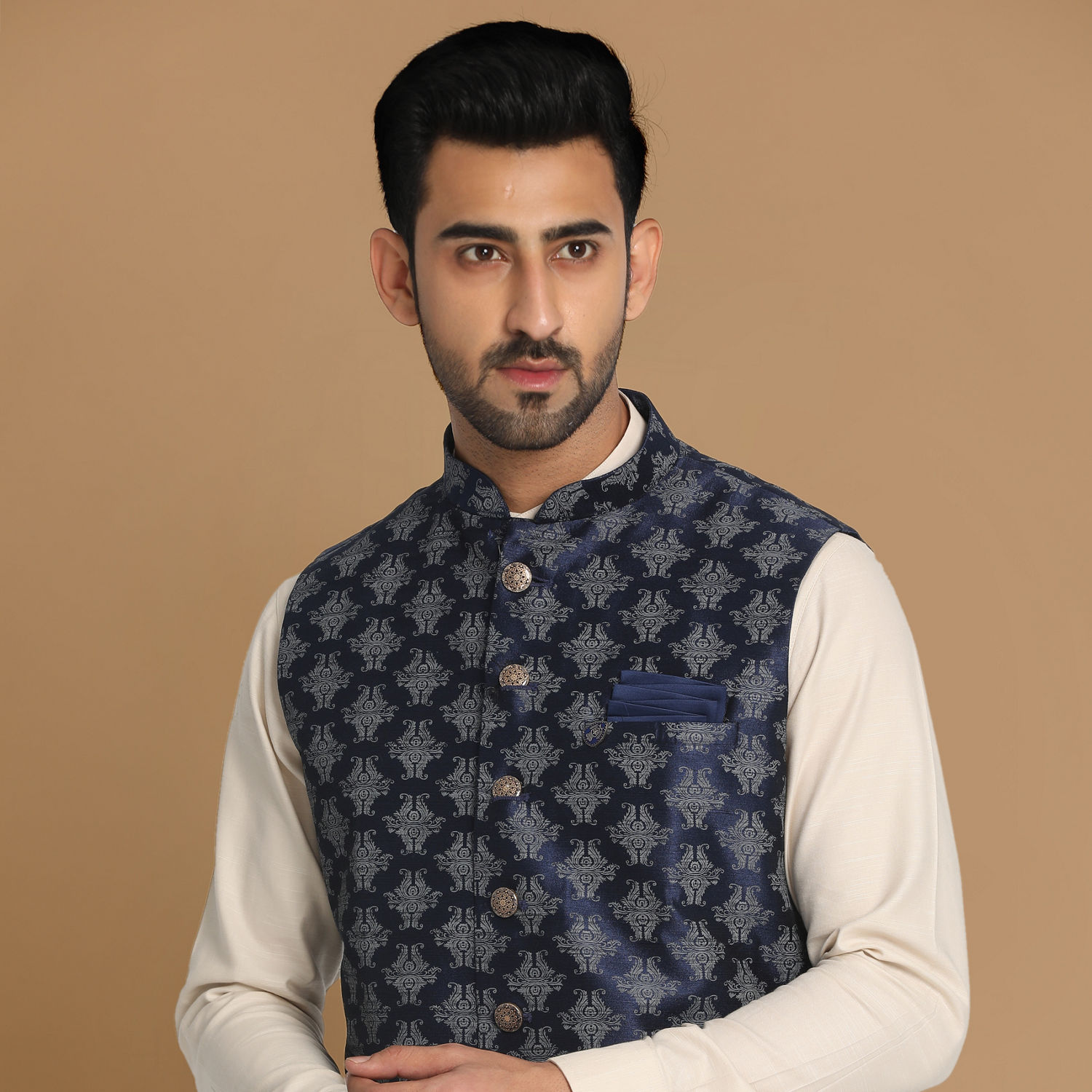 Nehru Jacket for Men - Buy Denim Blue Printed Jacket Online @Manyavar