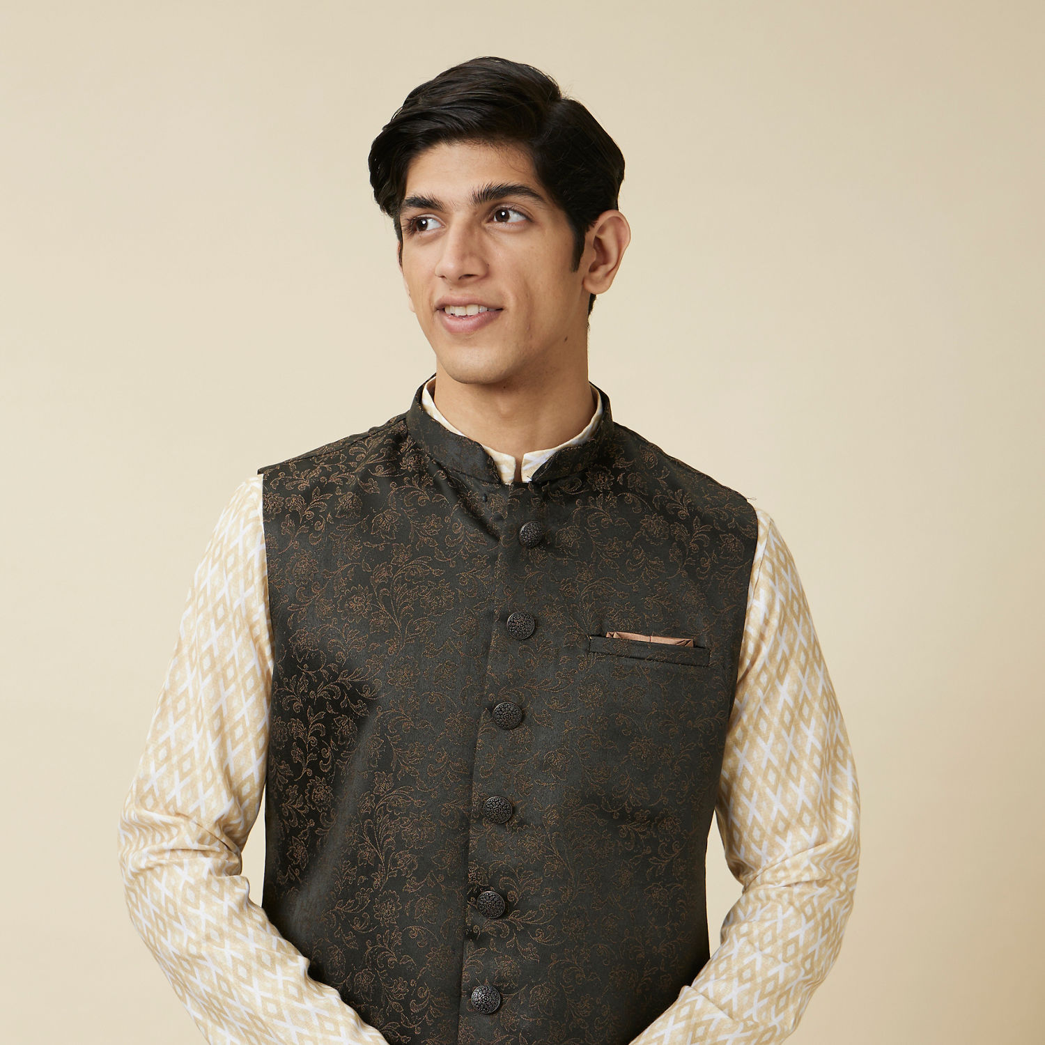 Buy Manyavar Blue Blended Cotton Printed Kurta online