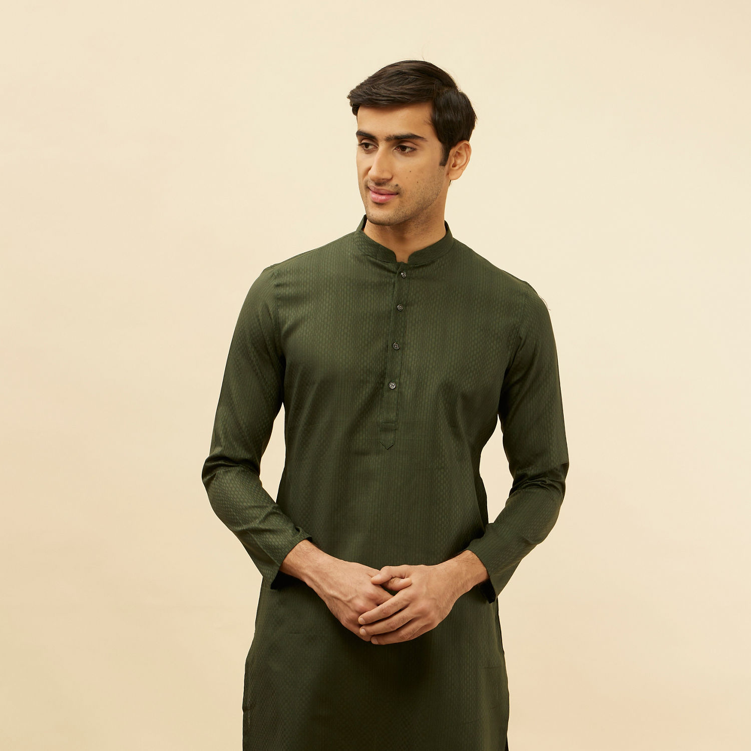 Buy Dark Green Self Patterned Kurta Set Online in India @Manyavar ...