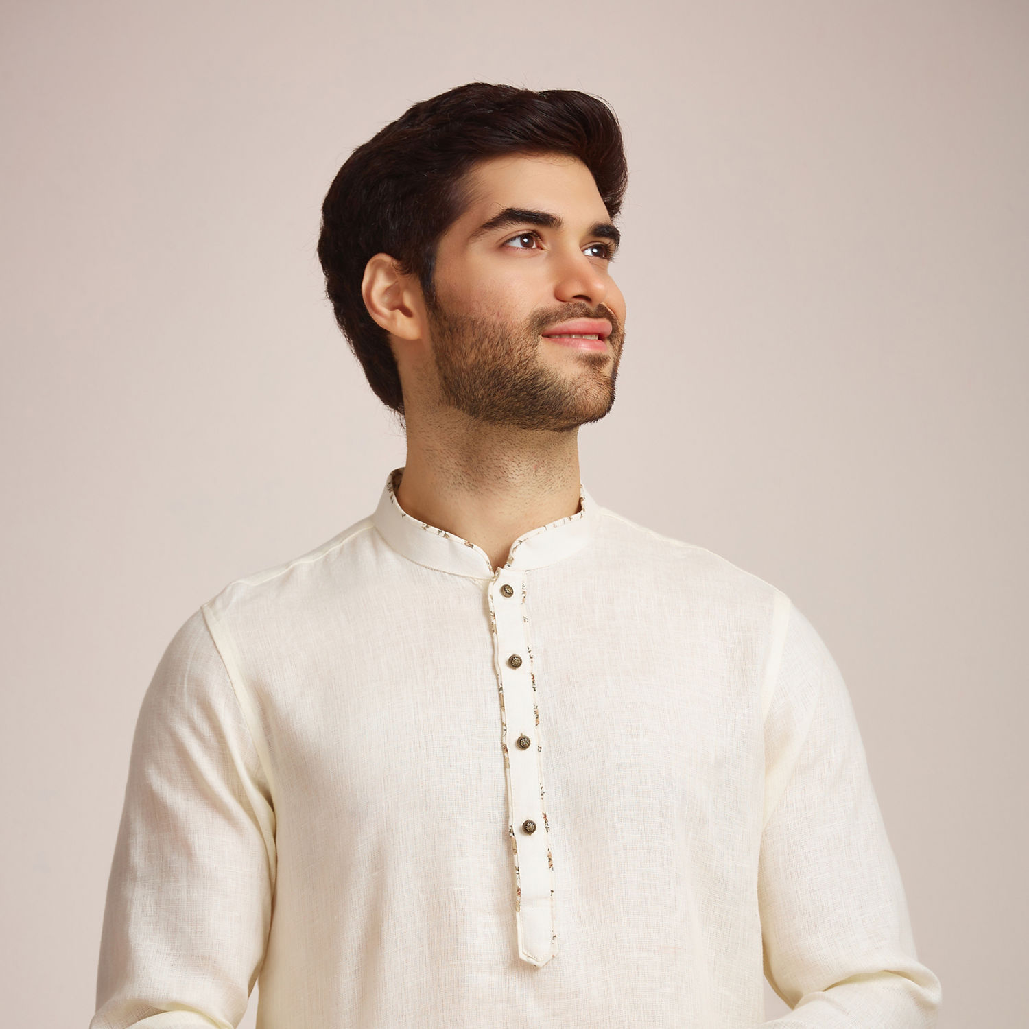 Buy Sublime Cream Buttoned Kurta Online in India @Manyavar - Kurta for Men