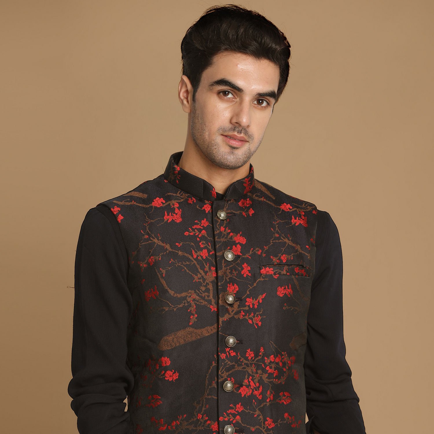 Kurta Jacket Set for Men - Buy Dark Blue Cherry Blossom Kurta Jacket ...