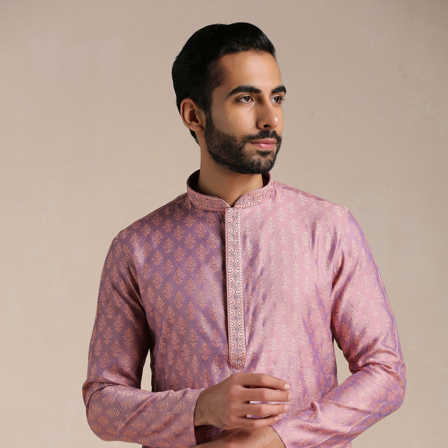 Buy Dusty Rose Pink Jacquard Patterned Kurta Set Online in India ...