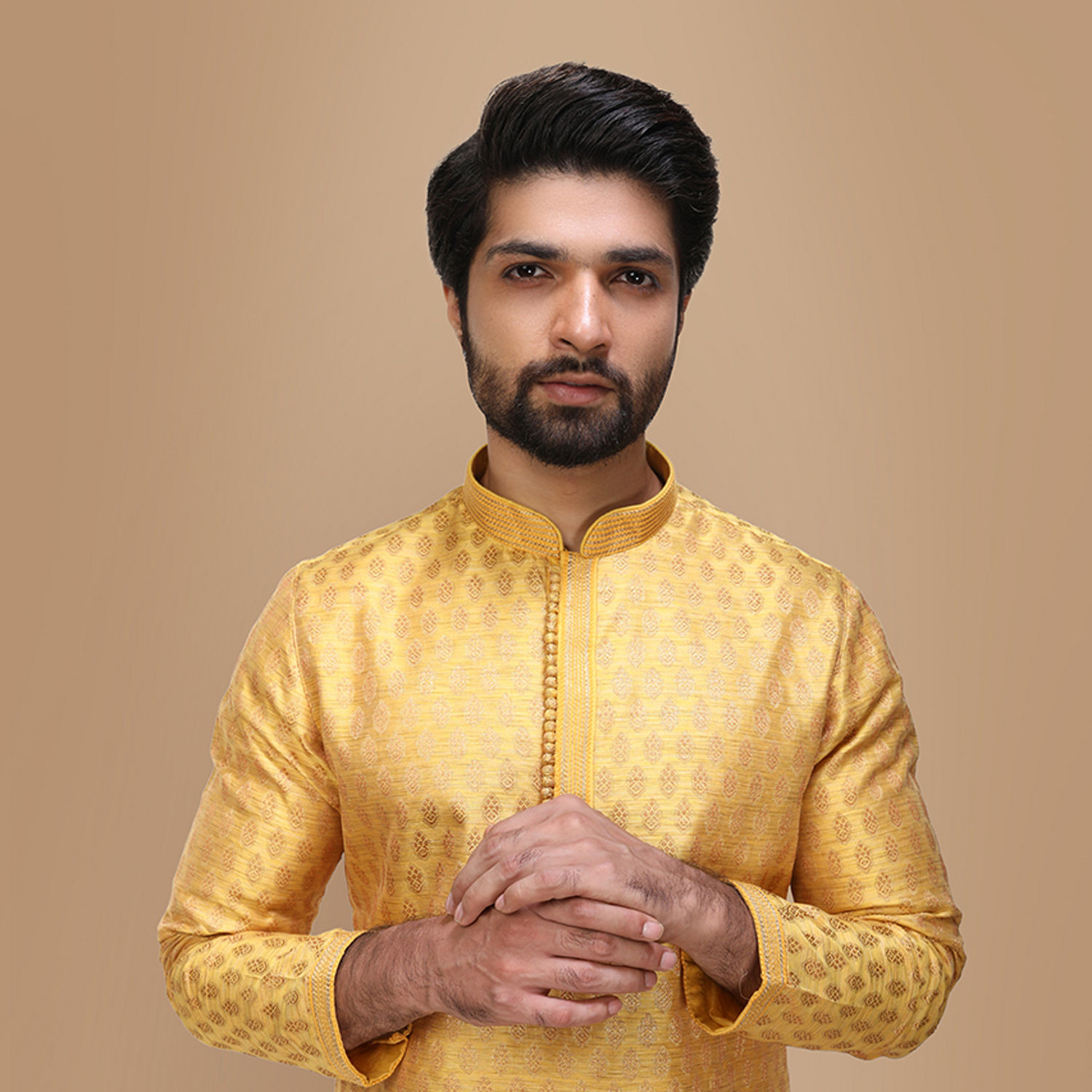 Kurta Pajama for Men - Buy Yellow Jacquard Kurta Set Online @Manyavar