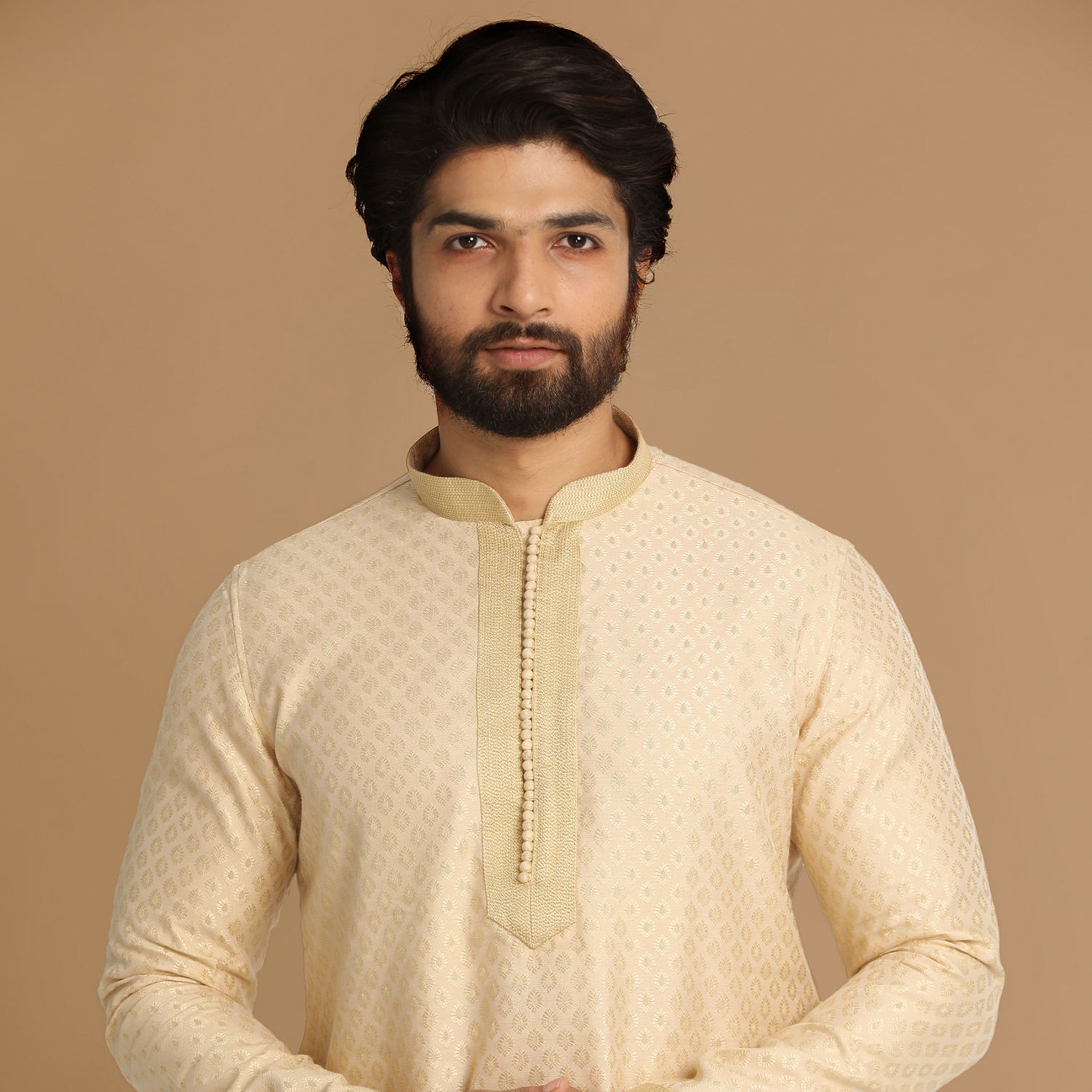 Buy Beige Self Design Kurta Pajama Online in India @Manyavar - Kurta ...