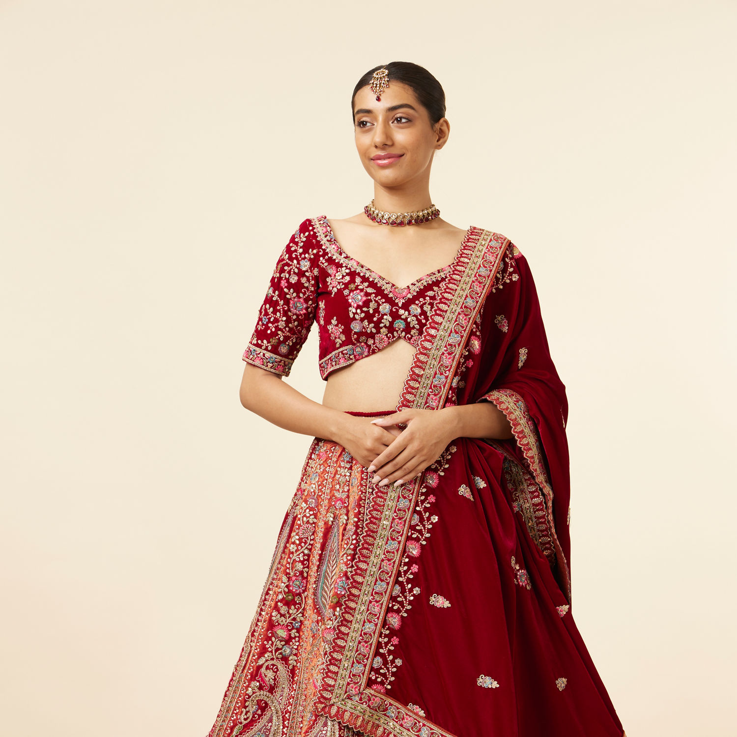 Buy Berry Red Embroidered Bridal Lehenga Online in India @Mohey - Mohey for  Women