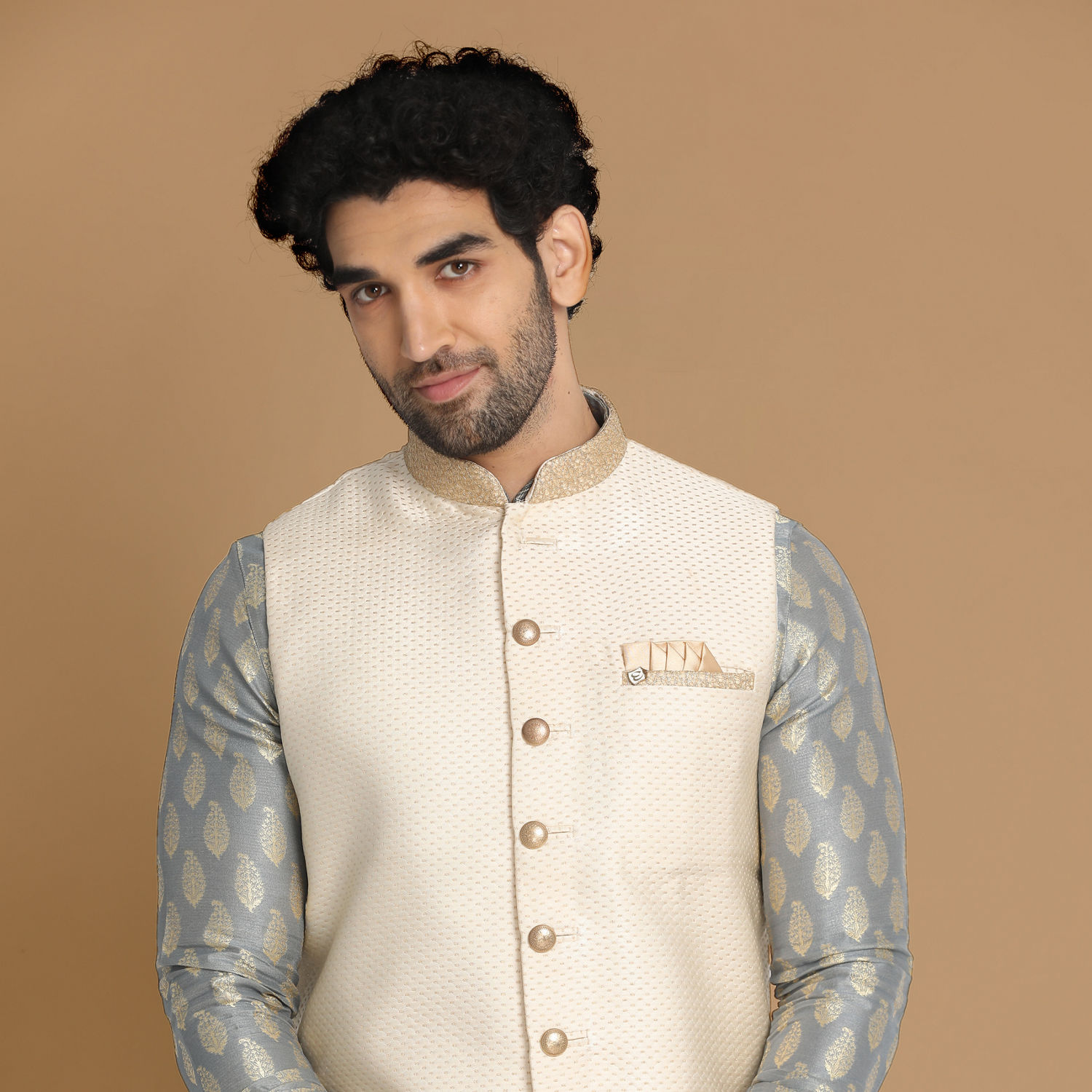 Sea Shell White Self Design Modi Jacket