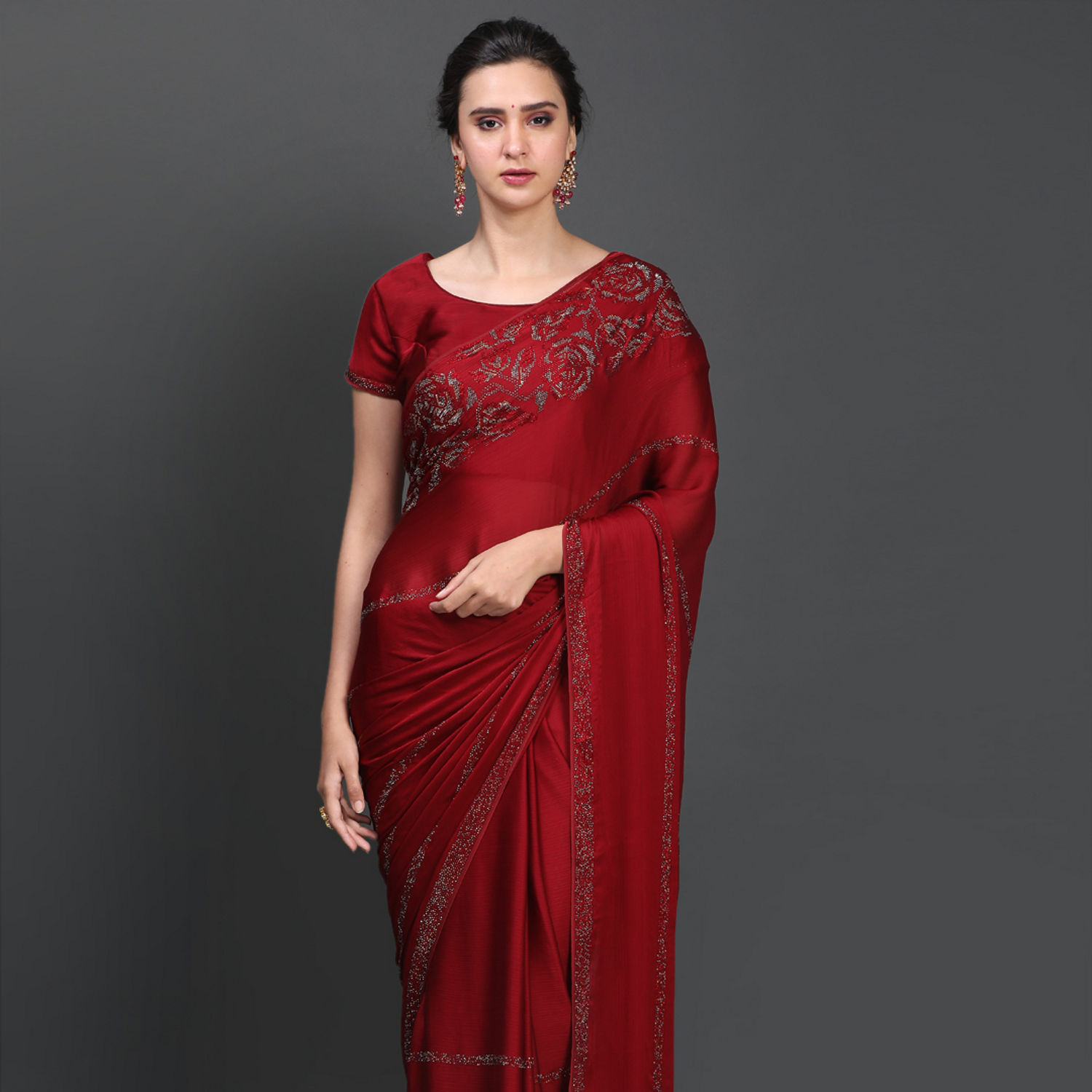 Saree for Women - Buy Mesmerizing Maroon Saree Online @Mohey