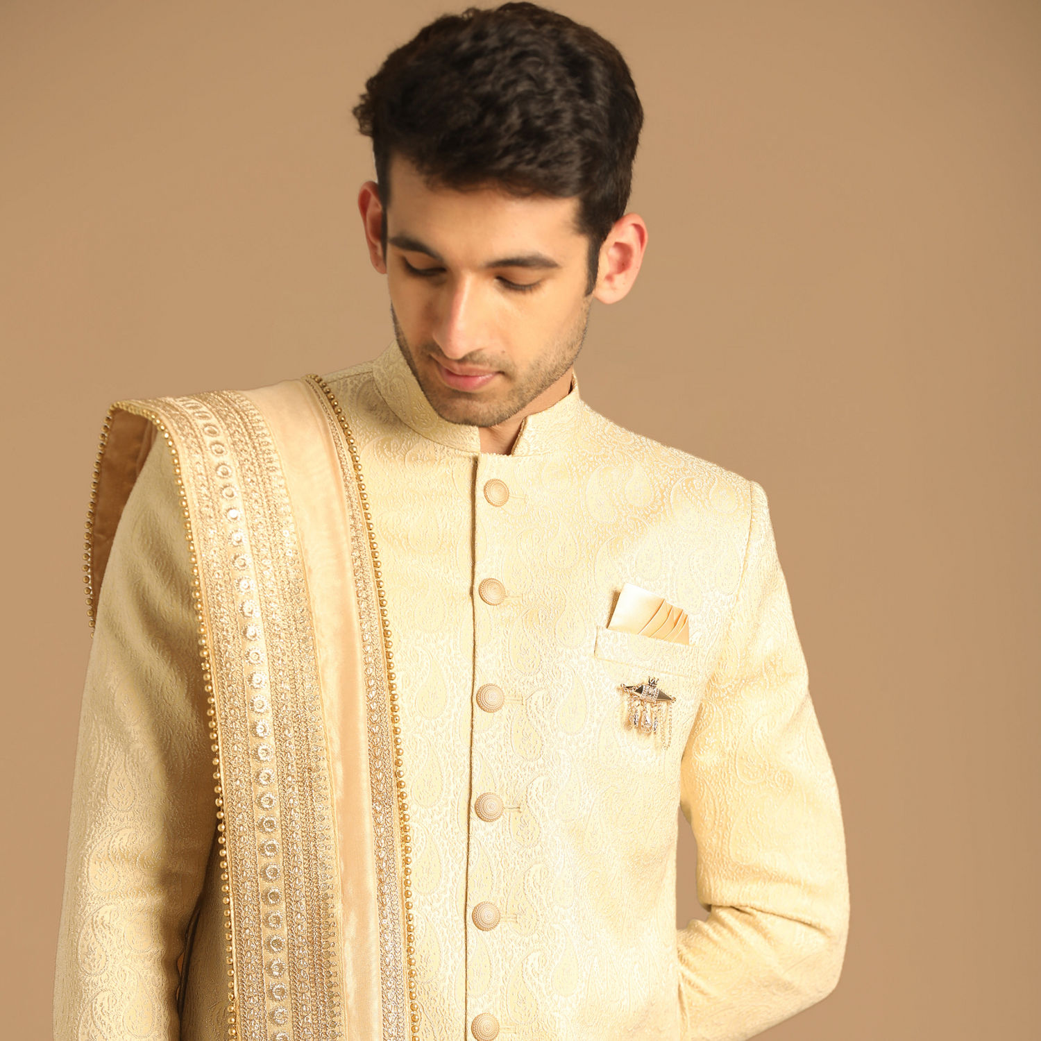 Sherwani for Men - Buy Timeless Beige Sherwani Online @Manyavar