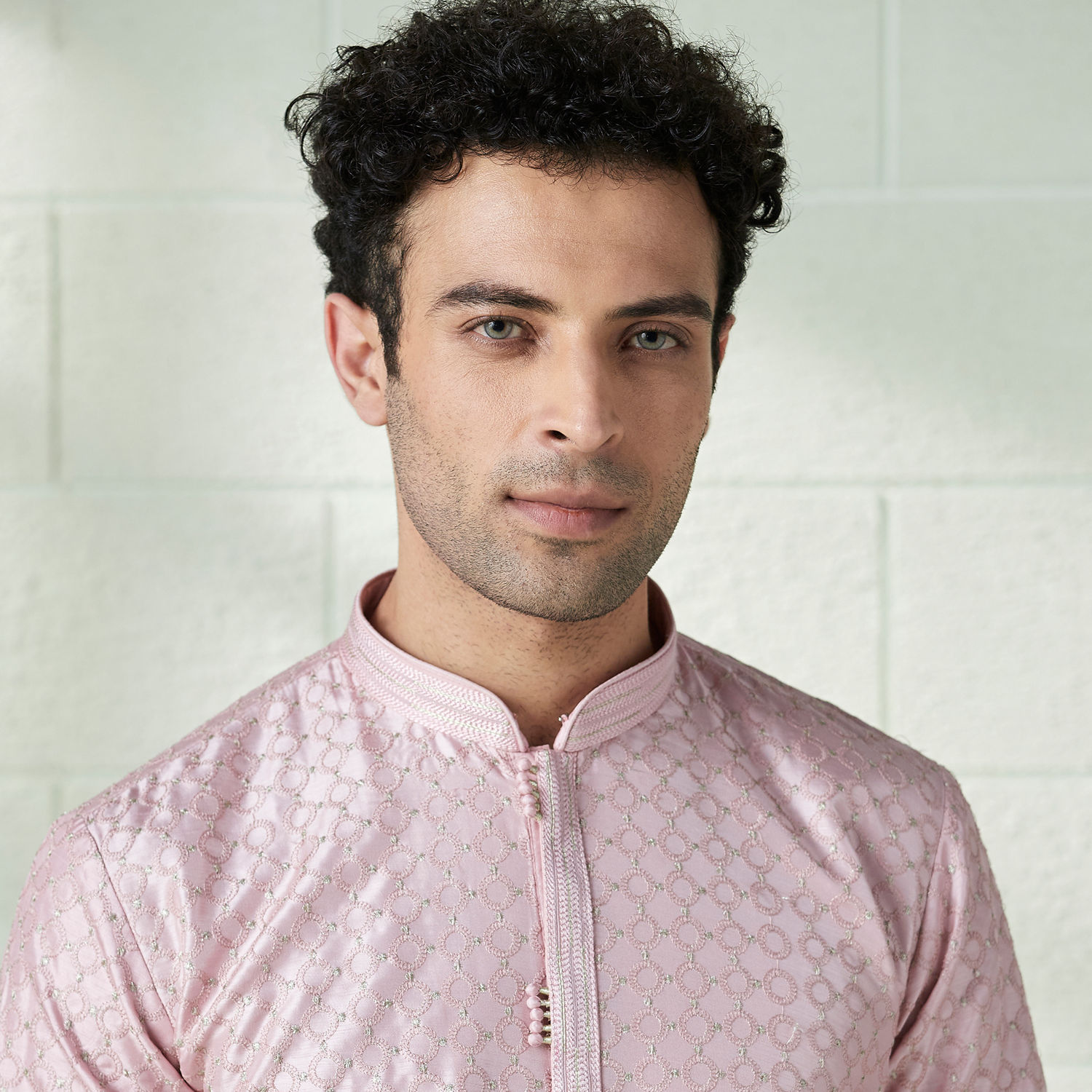 Kurta Pajama for Men - Buy Blush Pink Self Motif Kurta Set Online @Twamev