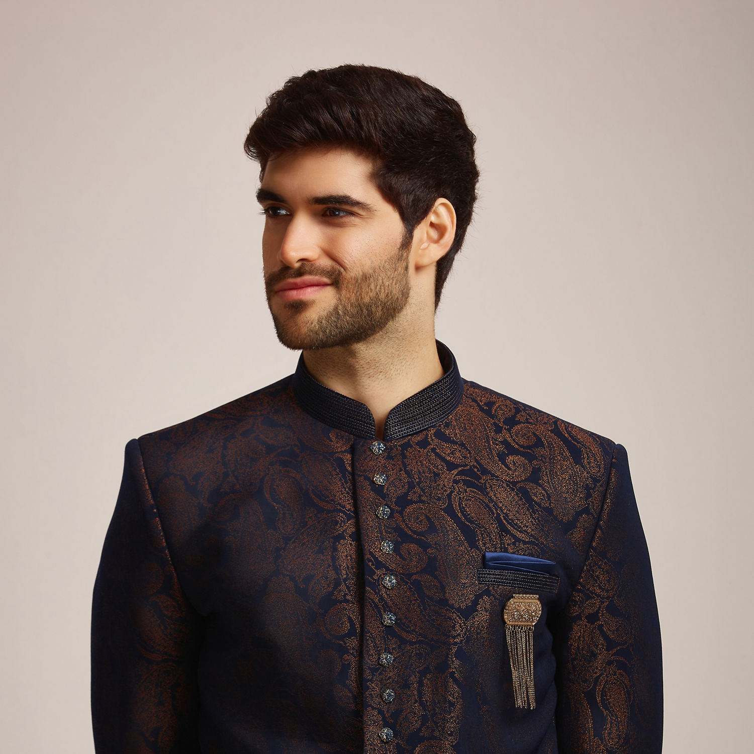 Buy Blue Brocade Indo Western Set Online in India @Manyavar - Indo ...