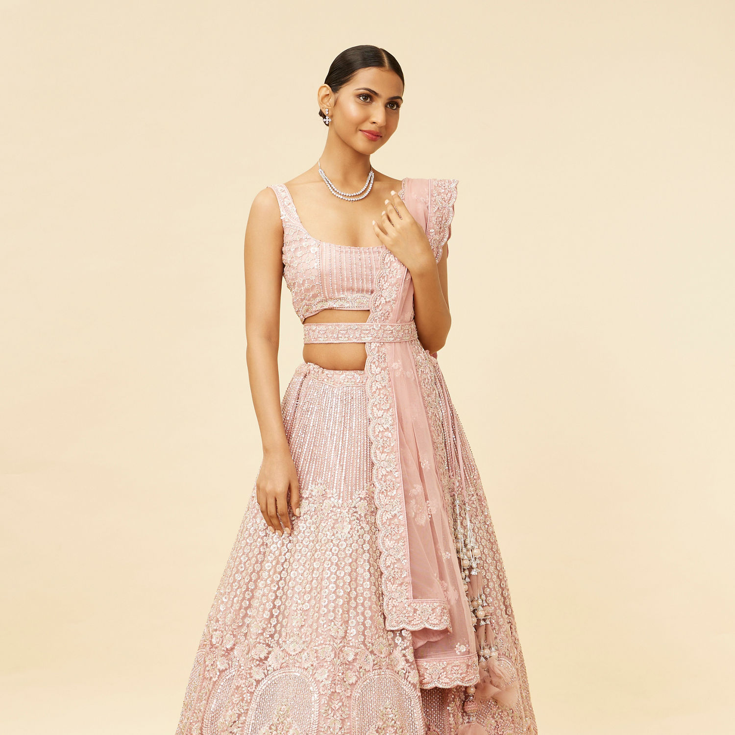 Buy Fawn Velvet Bridal Lehenga Online in India @Mohey - Lehenga for Women