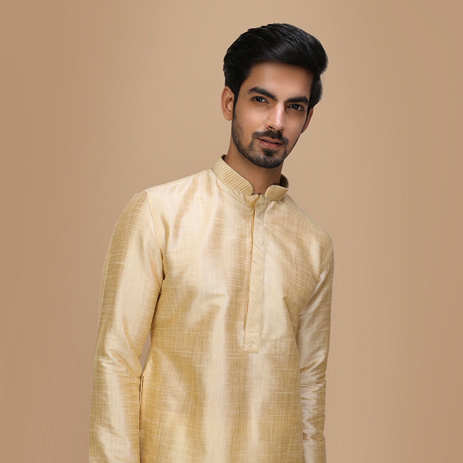 Buy Beige Plain Kurta Set Online in India @Manyavar - Kurta Pajama for Men