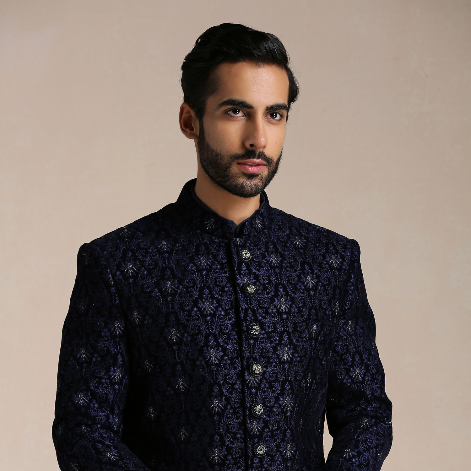 Indo Western for Men - Buy Dark Night Blue Self Patterned Indo Western ...