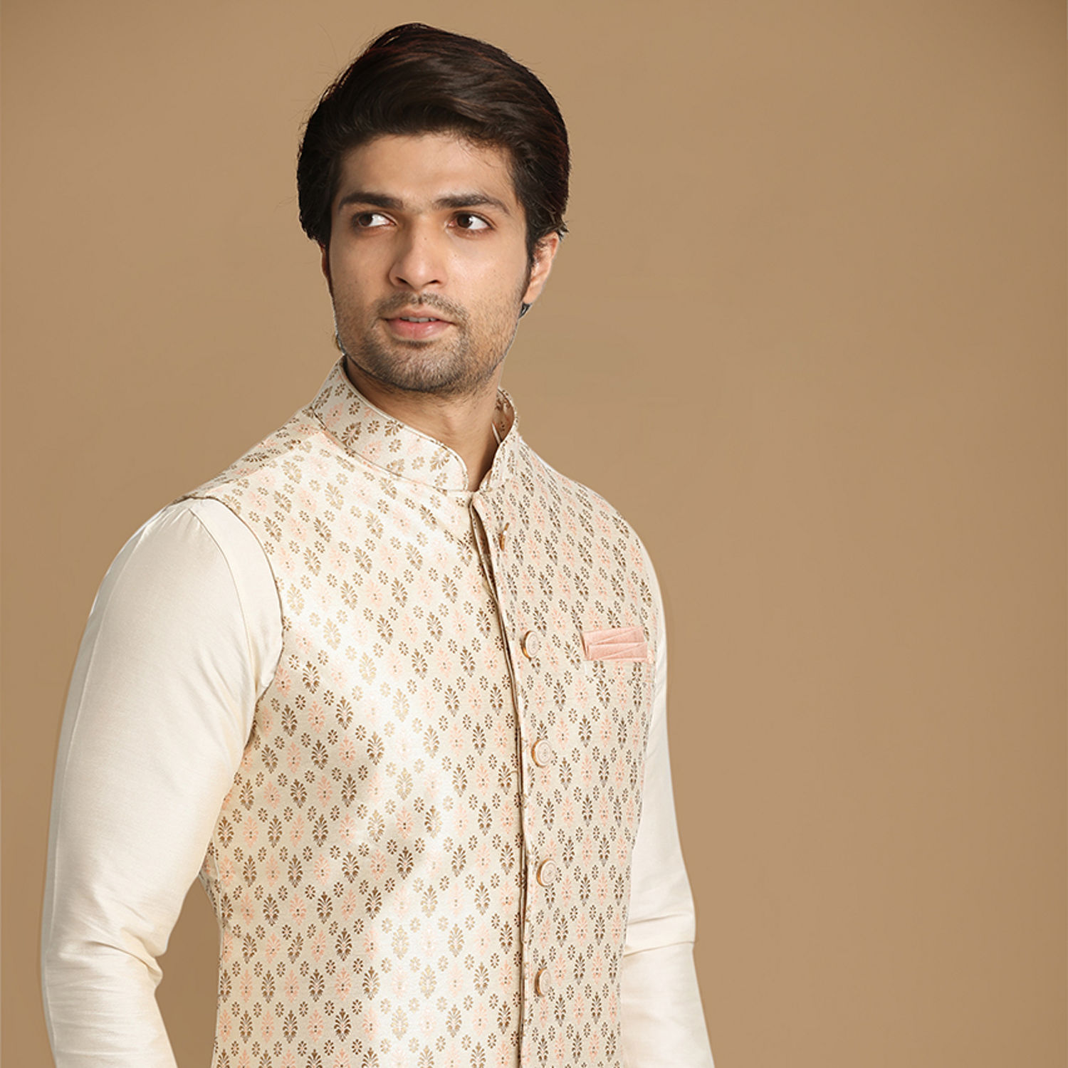 Kurta Jacket Set for Men - Buy Ivory Festive Kurta Jacket With Printed ...