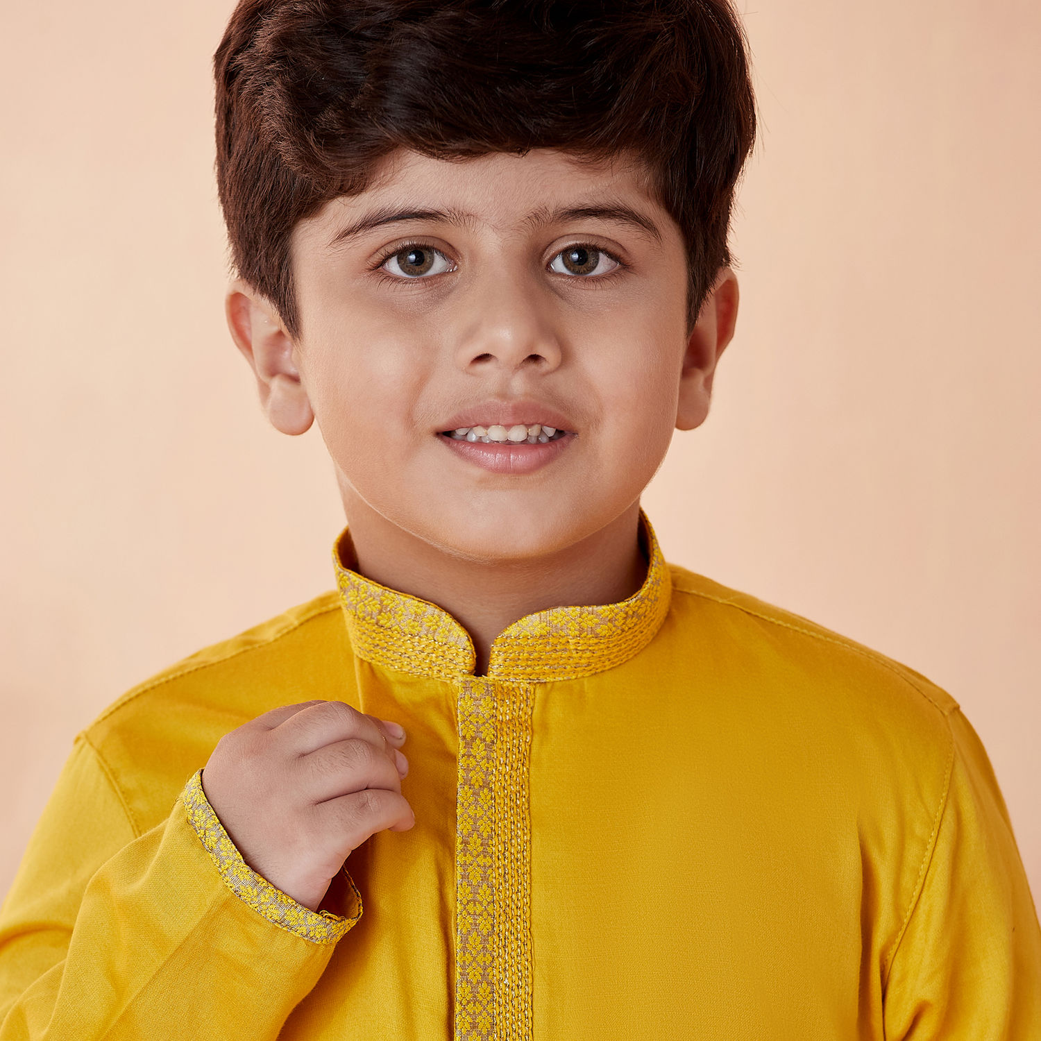 Buy Boys Mustard Solid Kurta Set Online in India @Manyavar - Kurta ...