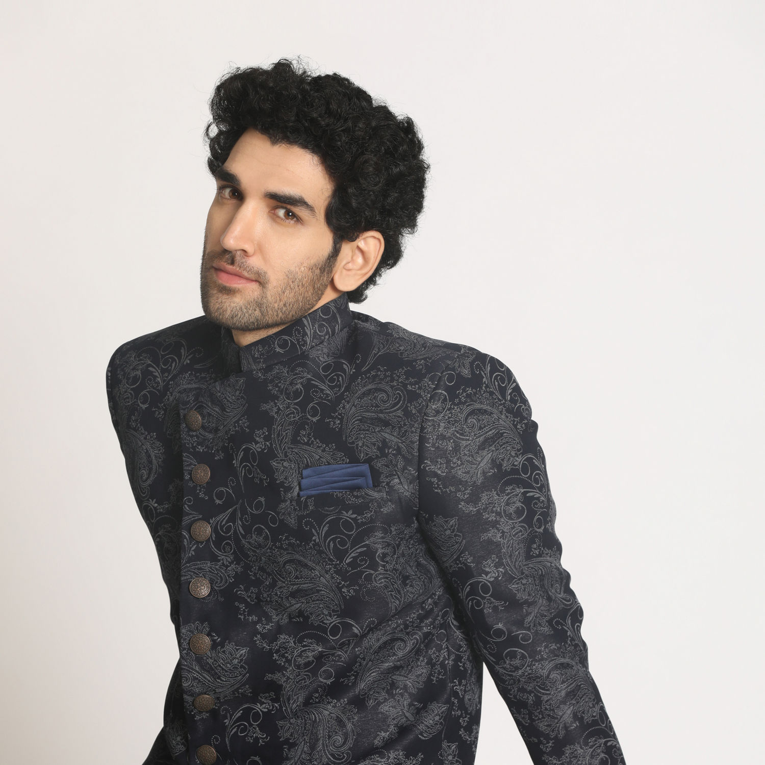 Buy Dark Blue Indo Western With Grey Pattern Online in India @Manyavar ...