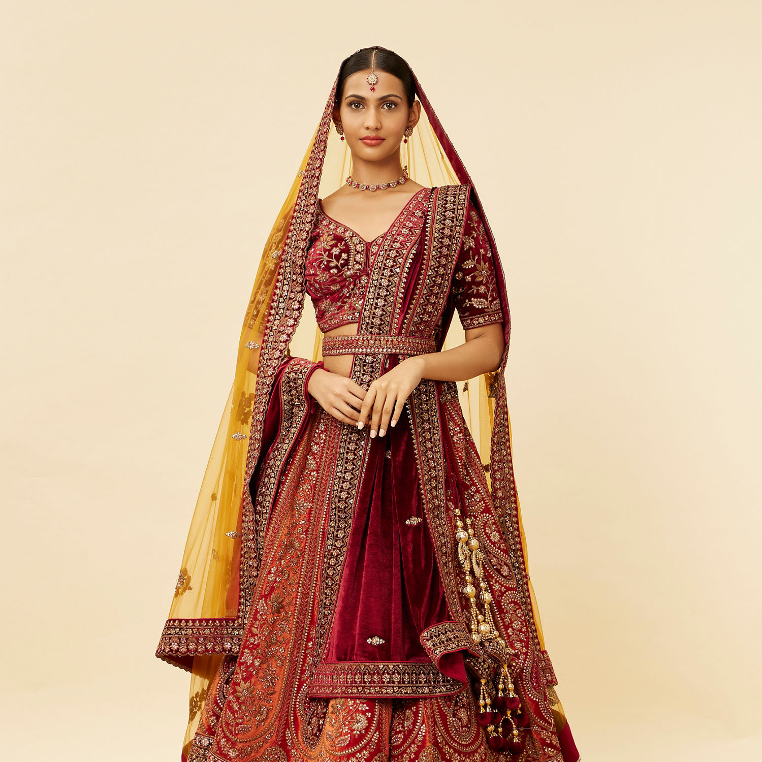 Buy Rich Red Aari Embroidered Lehenga Online in the USA @Mohey - Mohey for  Women