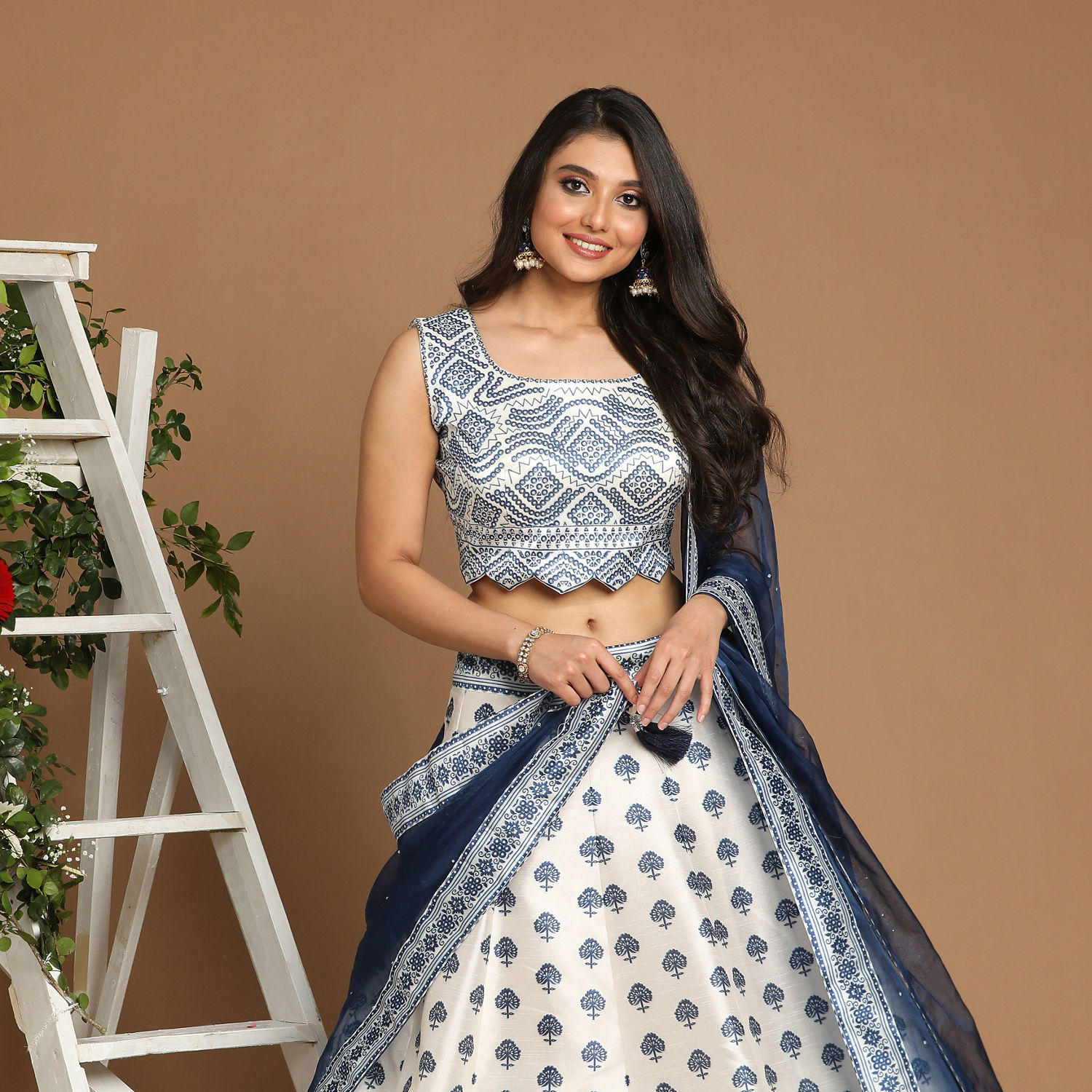 Indo Western for Women - Buy Sublime White And Blue Lehenga Online @Mohey