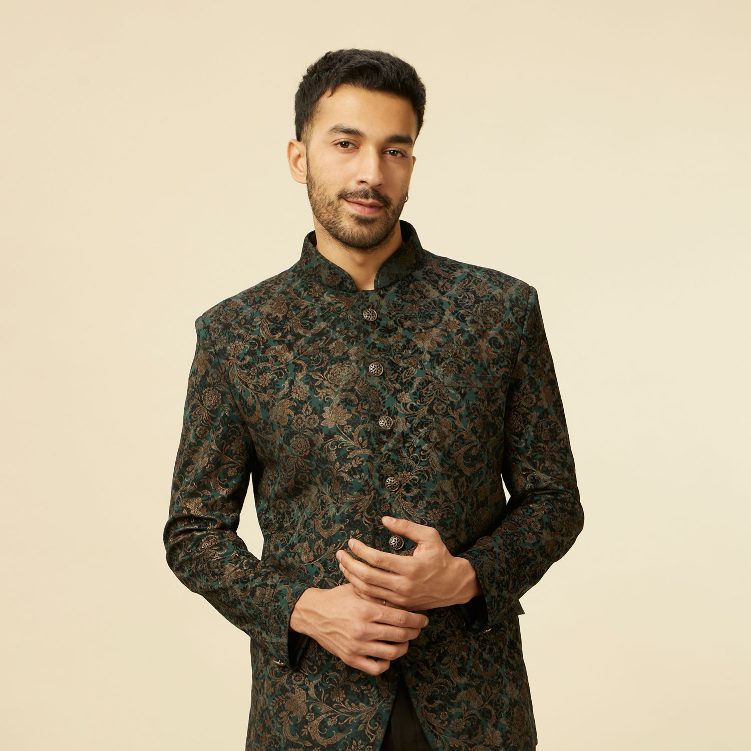 Buy Dark green bel Buti Patterned Suit Set Online in India @Manyavar ...