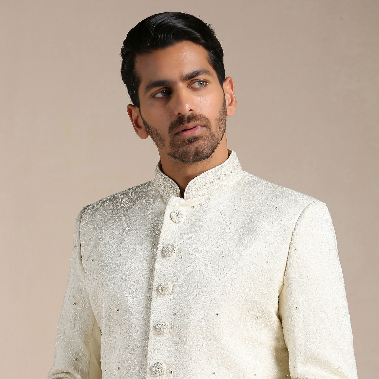 Buy Warm White Medallion Patterned Sherwani Set Online in the USA ...