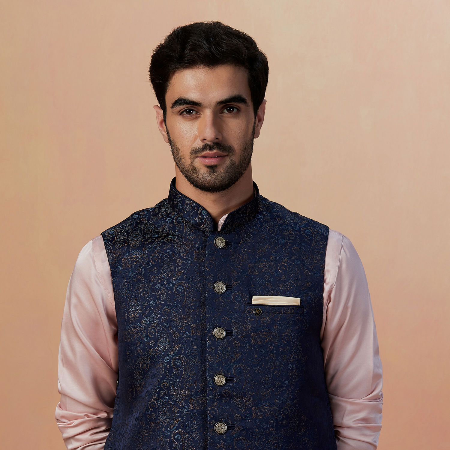 Manyavar Men Beige Woven Design Nehru Jacket 7498922.htm - Buy Manyavar Men  Beige Woven Design Nehru Jacket 7498922.htm online in India